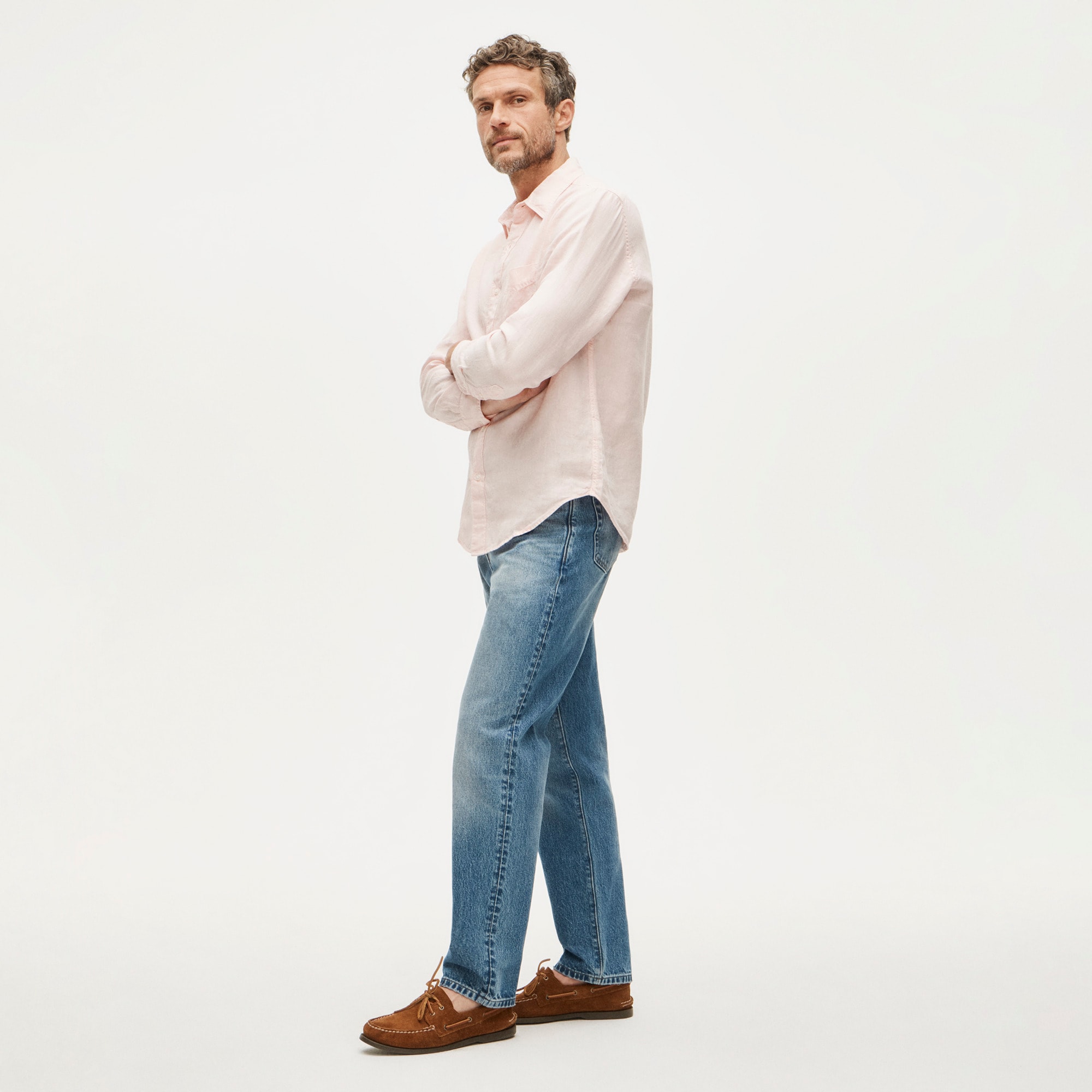 Washed linen shirt with point collar