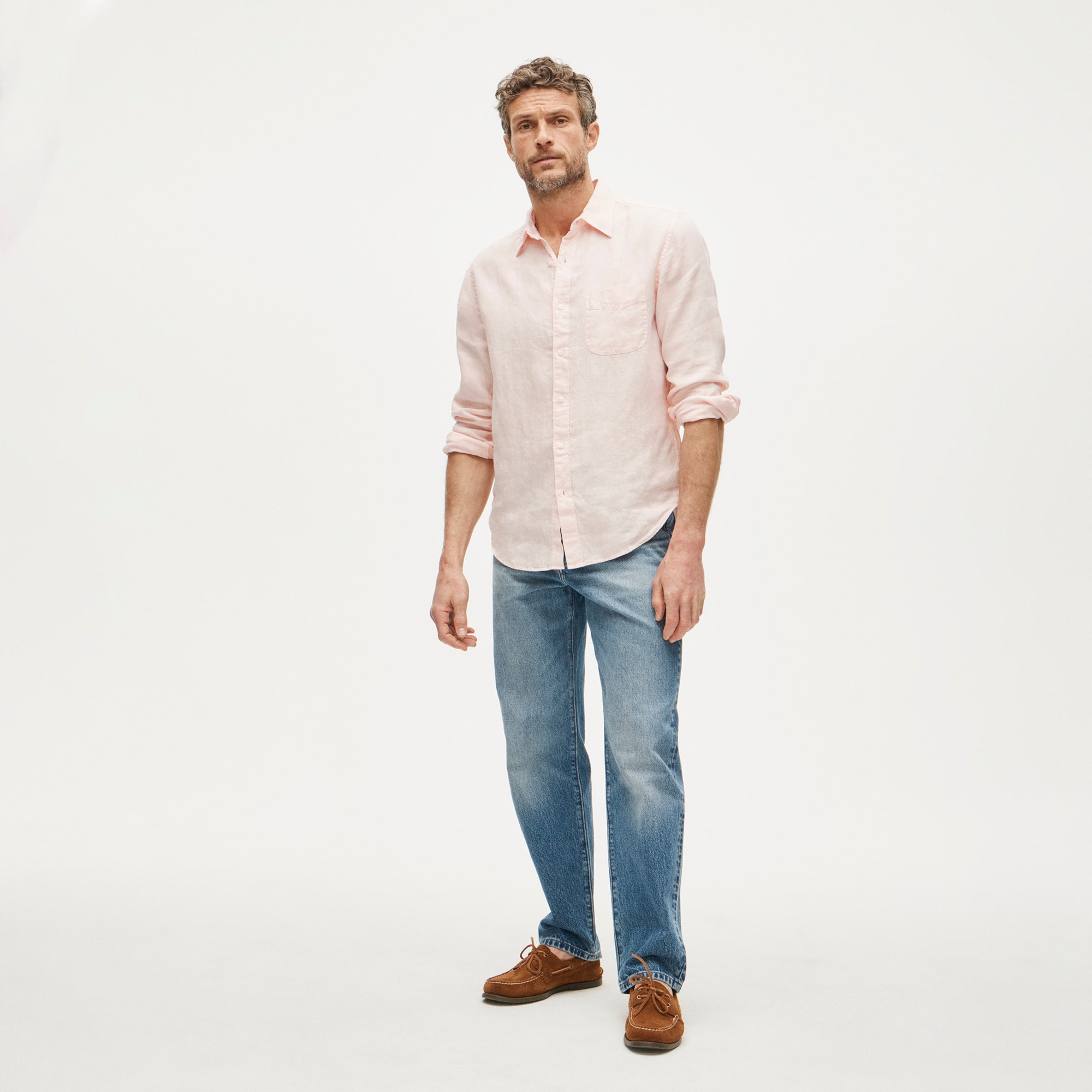 Washed linen shirt with point collar