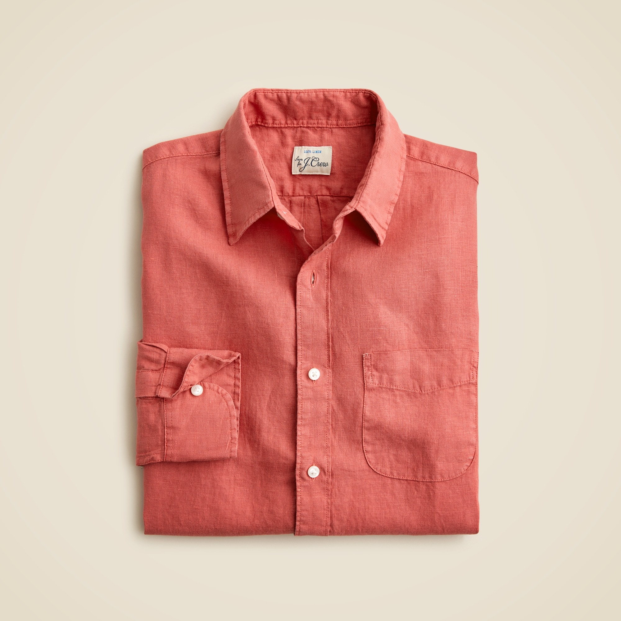 Washed linen shirt with point collar