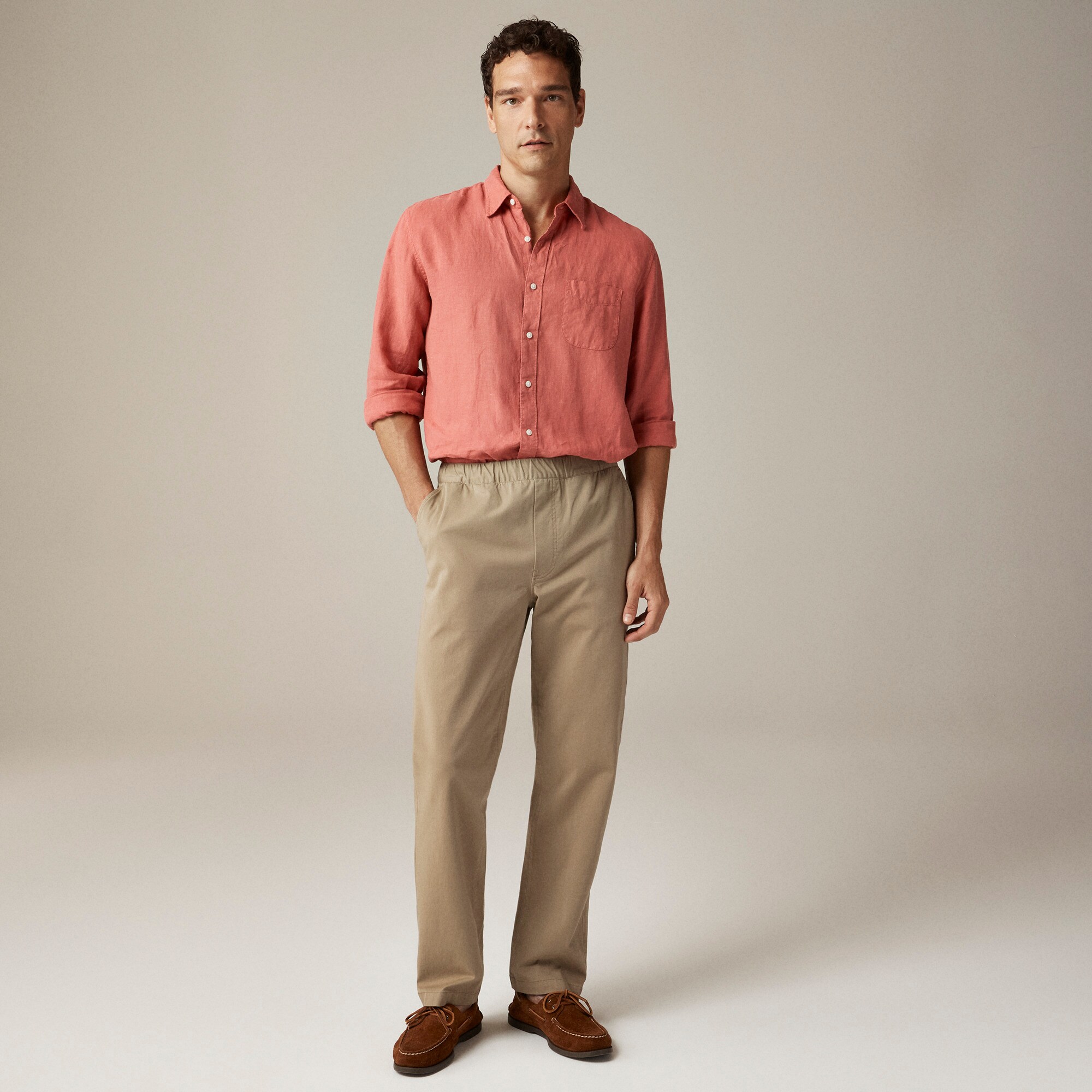 Washed linen shirt with point collar