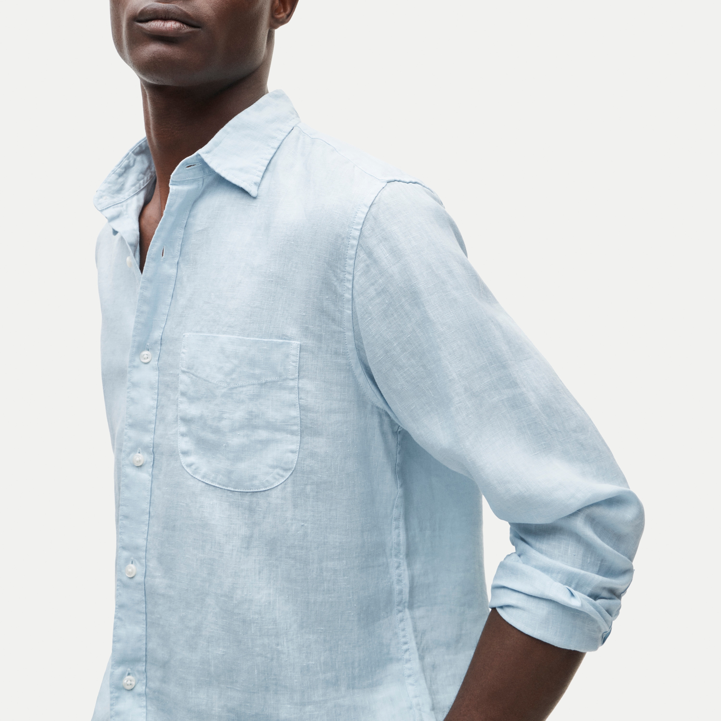 Washed linen shirt with point collar