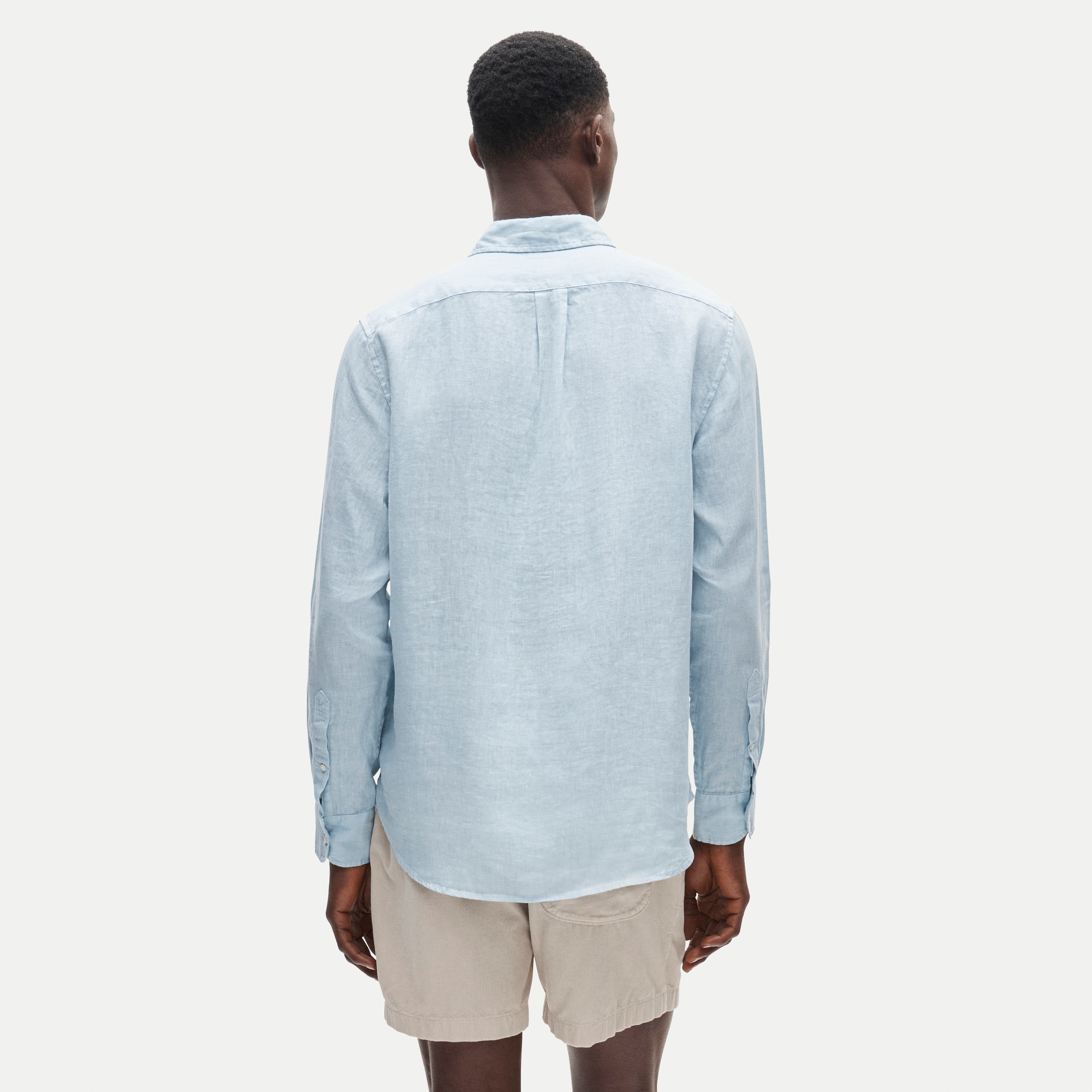Washed linen shirt with point collar