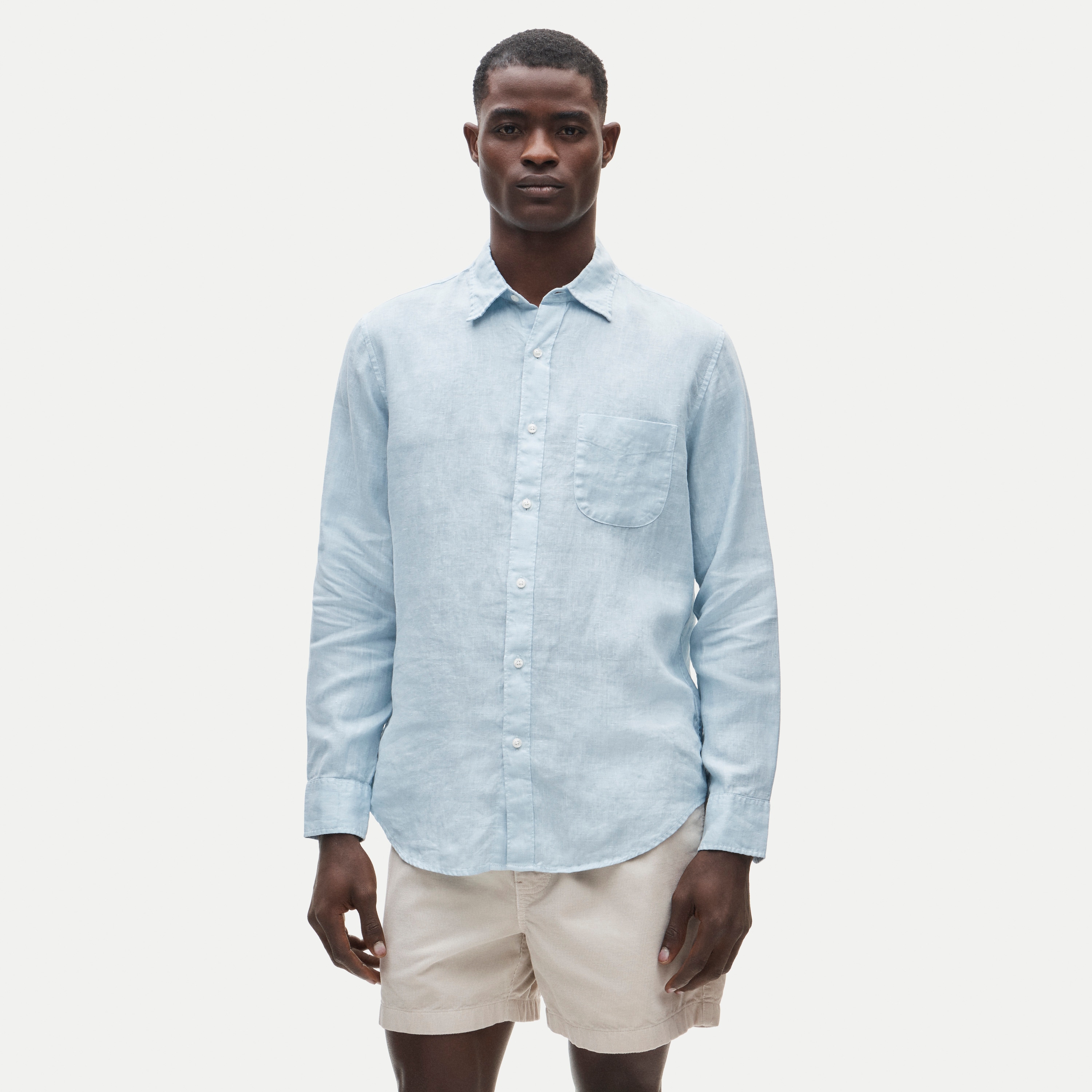 Washed linen shirt with point collar