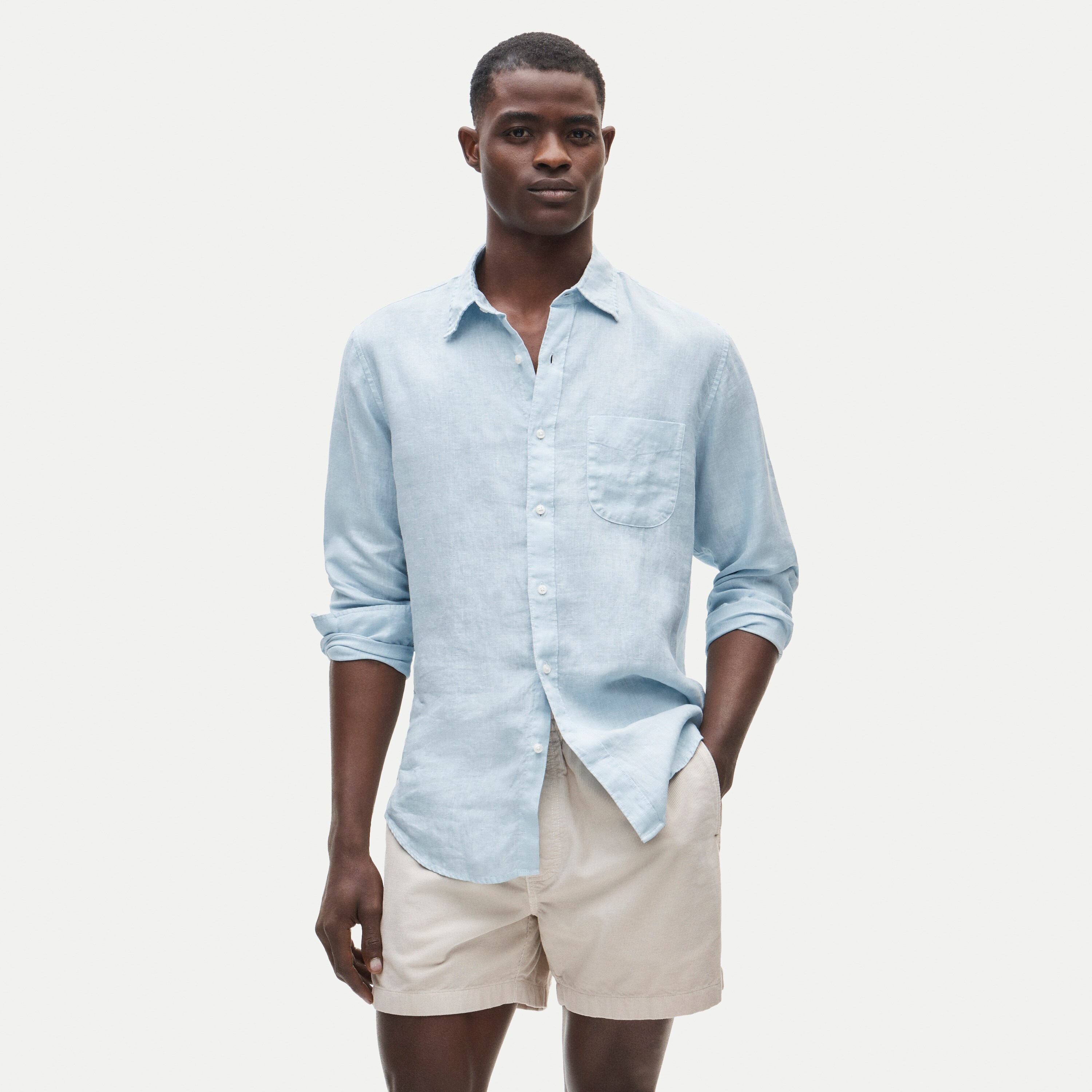 Washed linen shirt with point collar