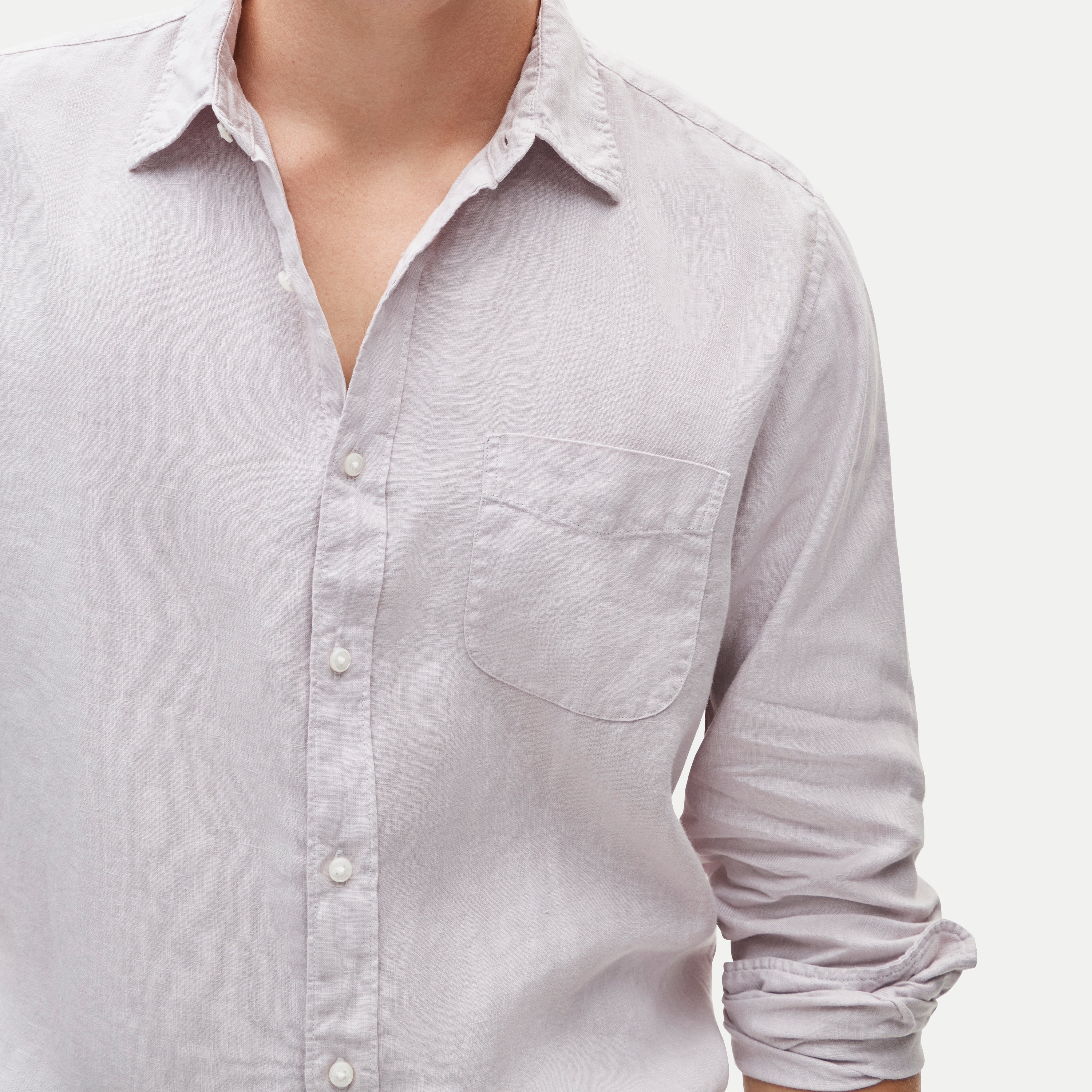 Washed linen shirt with point collar