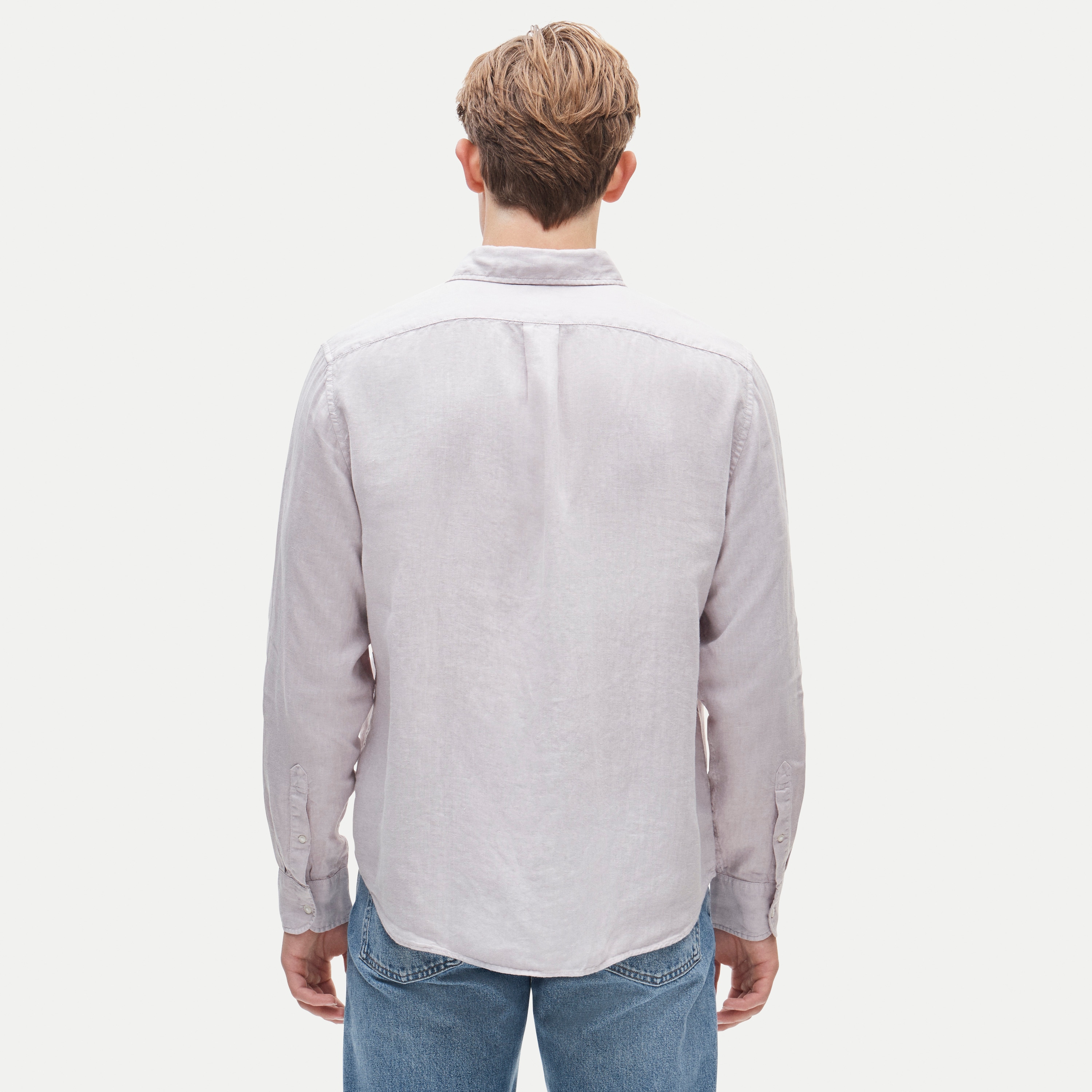 Washed linen shirt with point collar