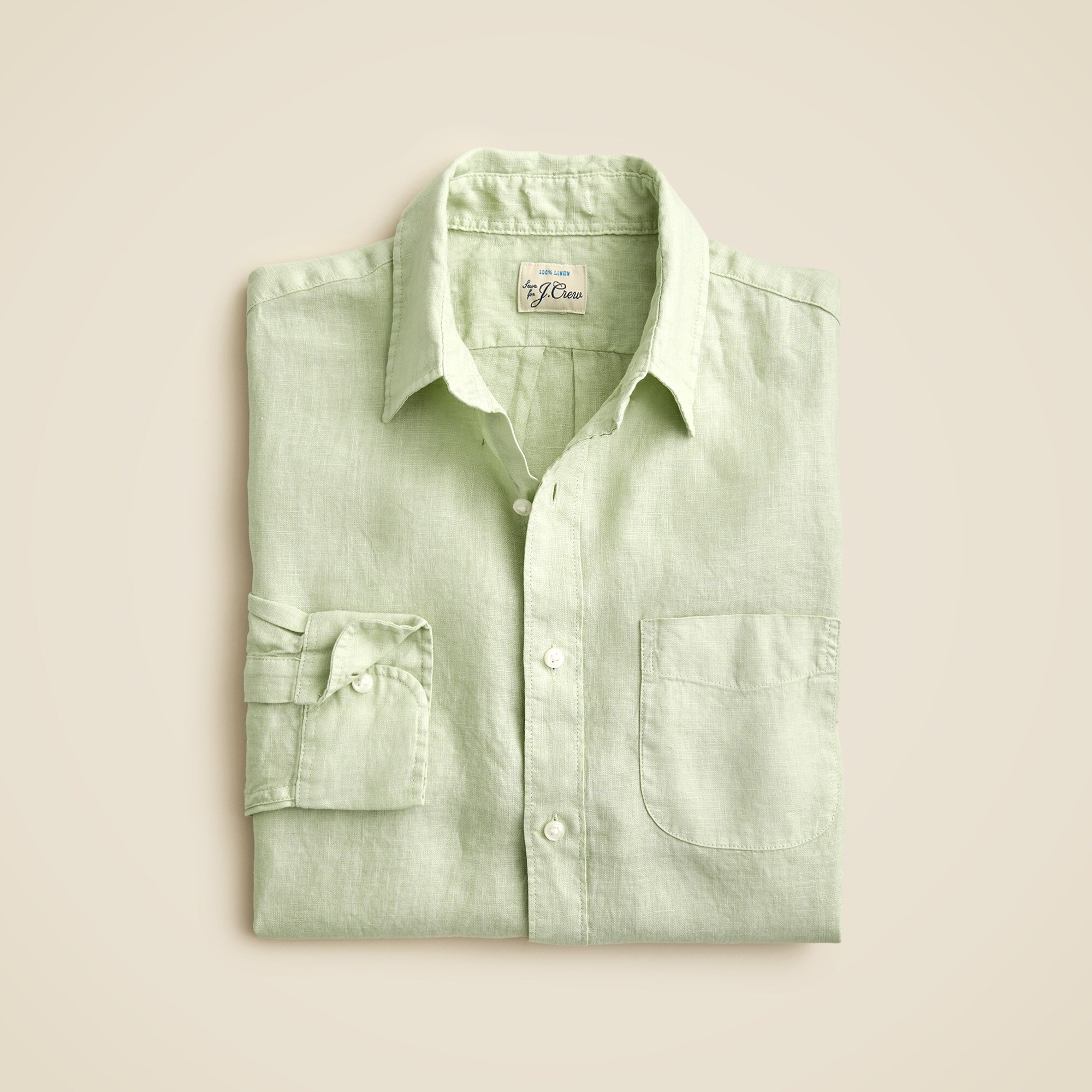Washed linen shirt with point collar