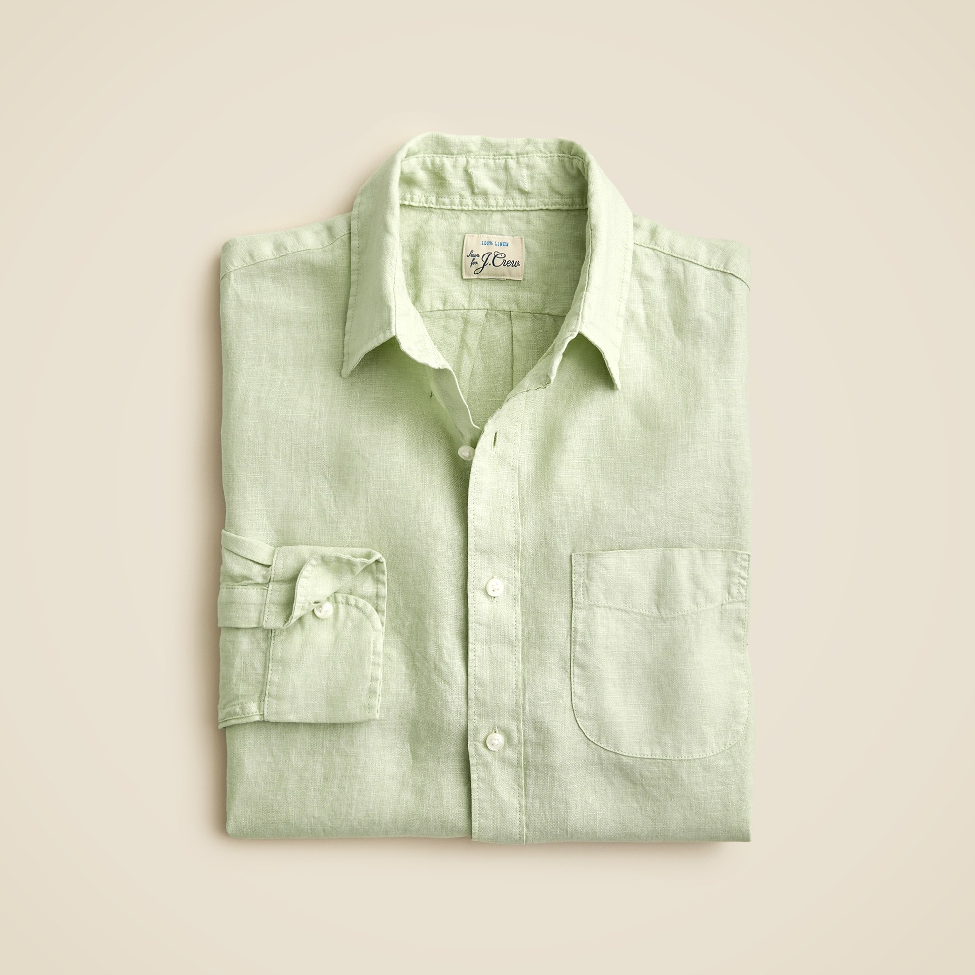 mens Washed linen shirt with point collar