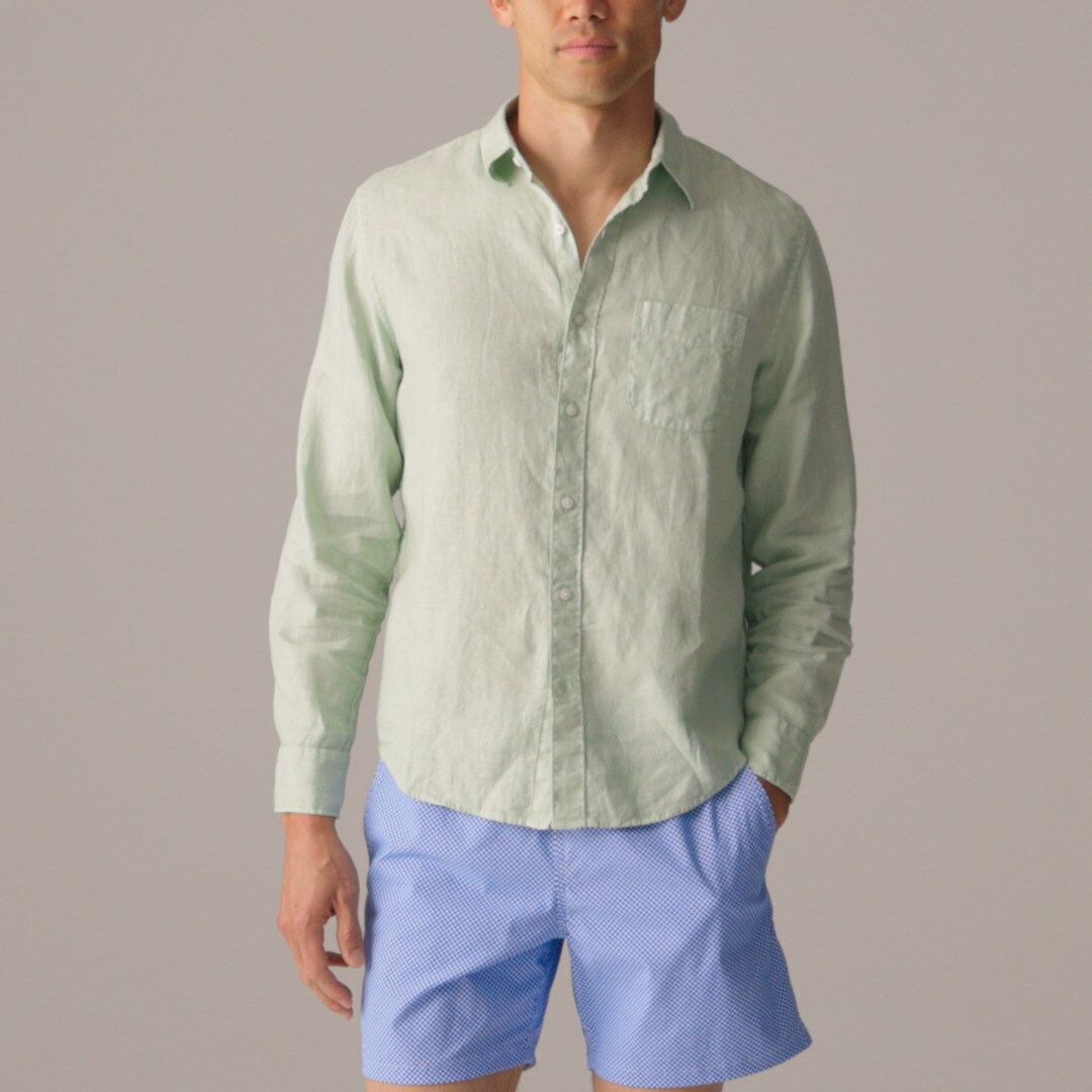 Washed linen shirt with point collar