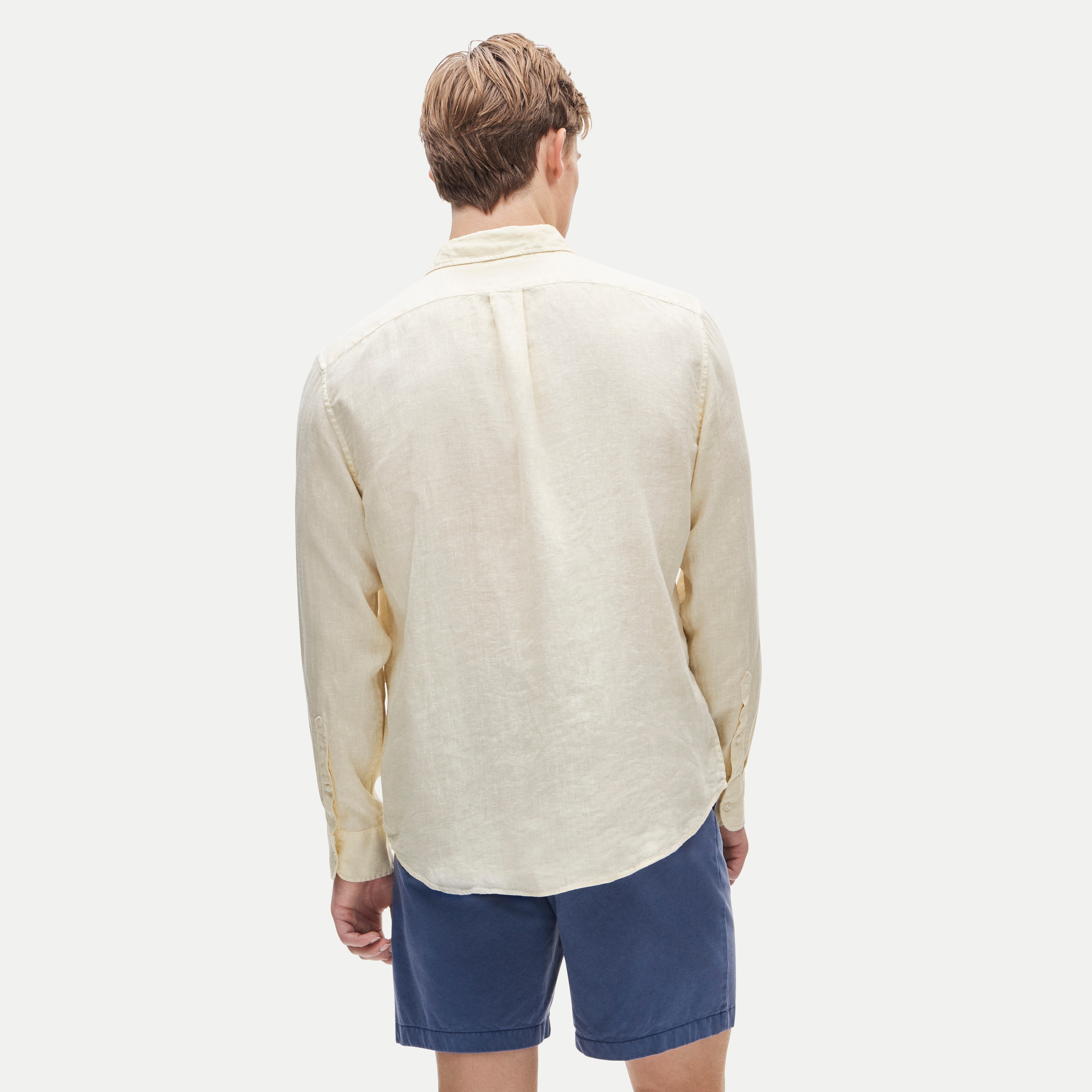 Washed linen shirt with point collar