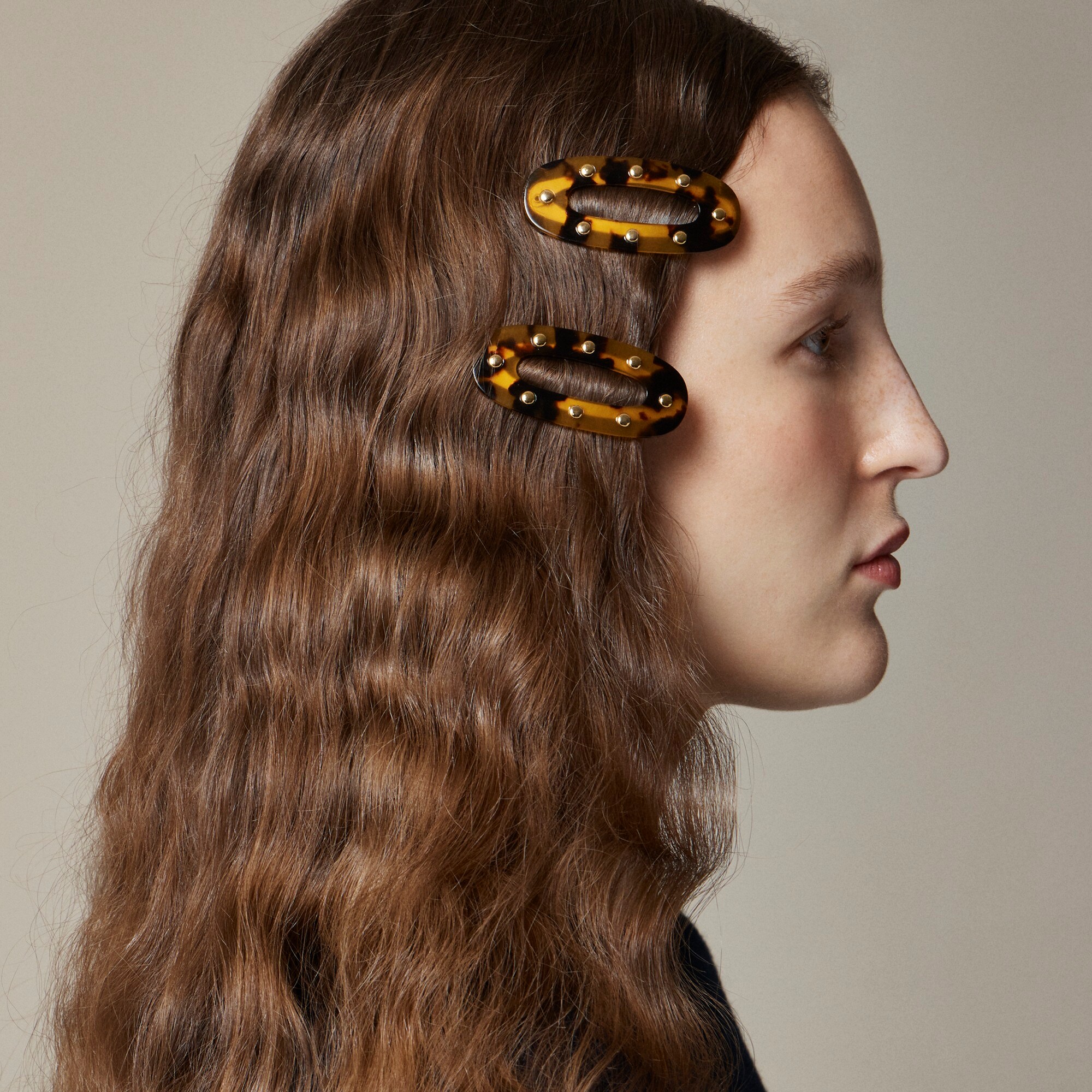 womens Studded tortoise shell hair clips two-pack