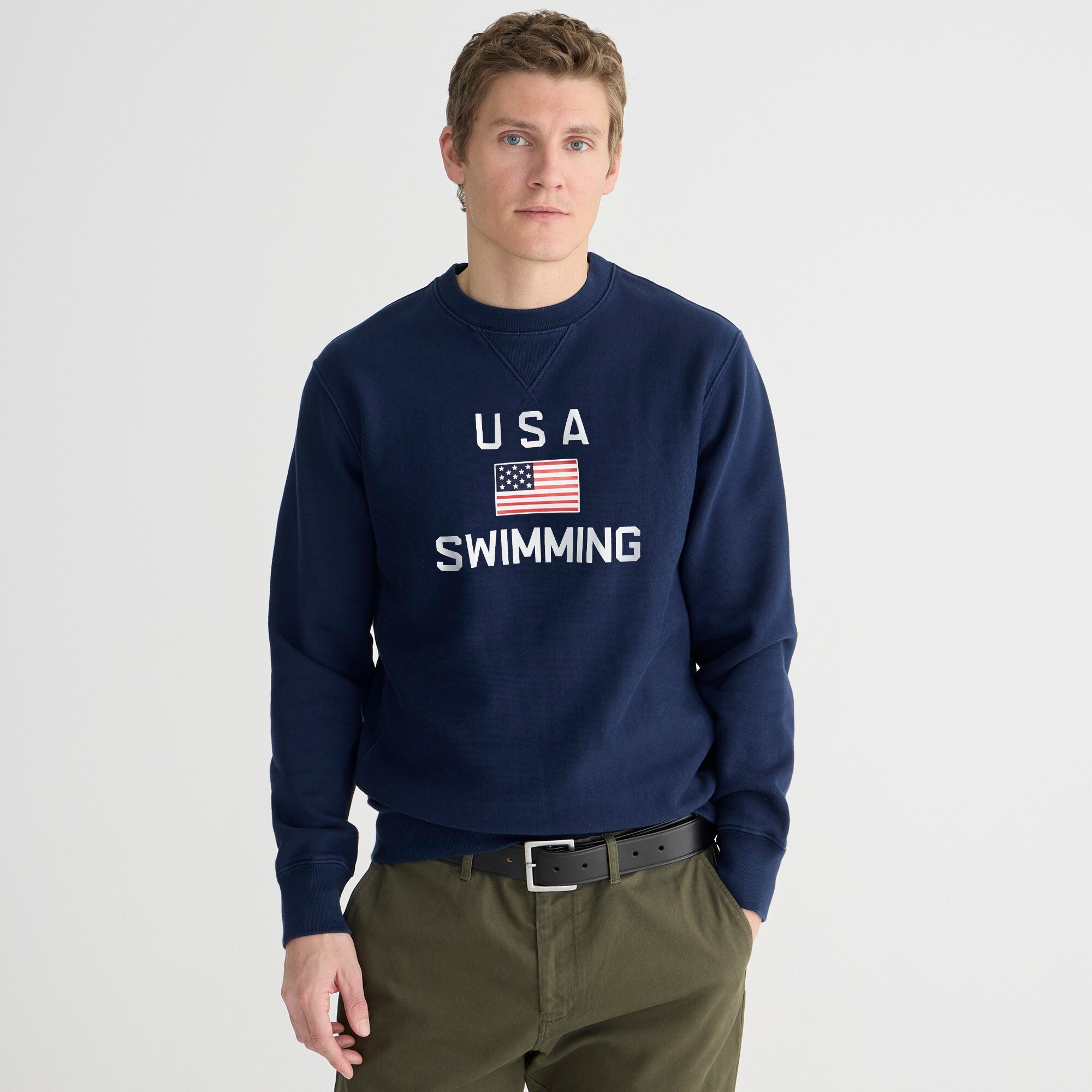 mens Limited-edition USA Swimming&reg; X J.Crew heritage 14 oz. fleece graphic sweatshirt