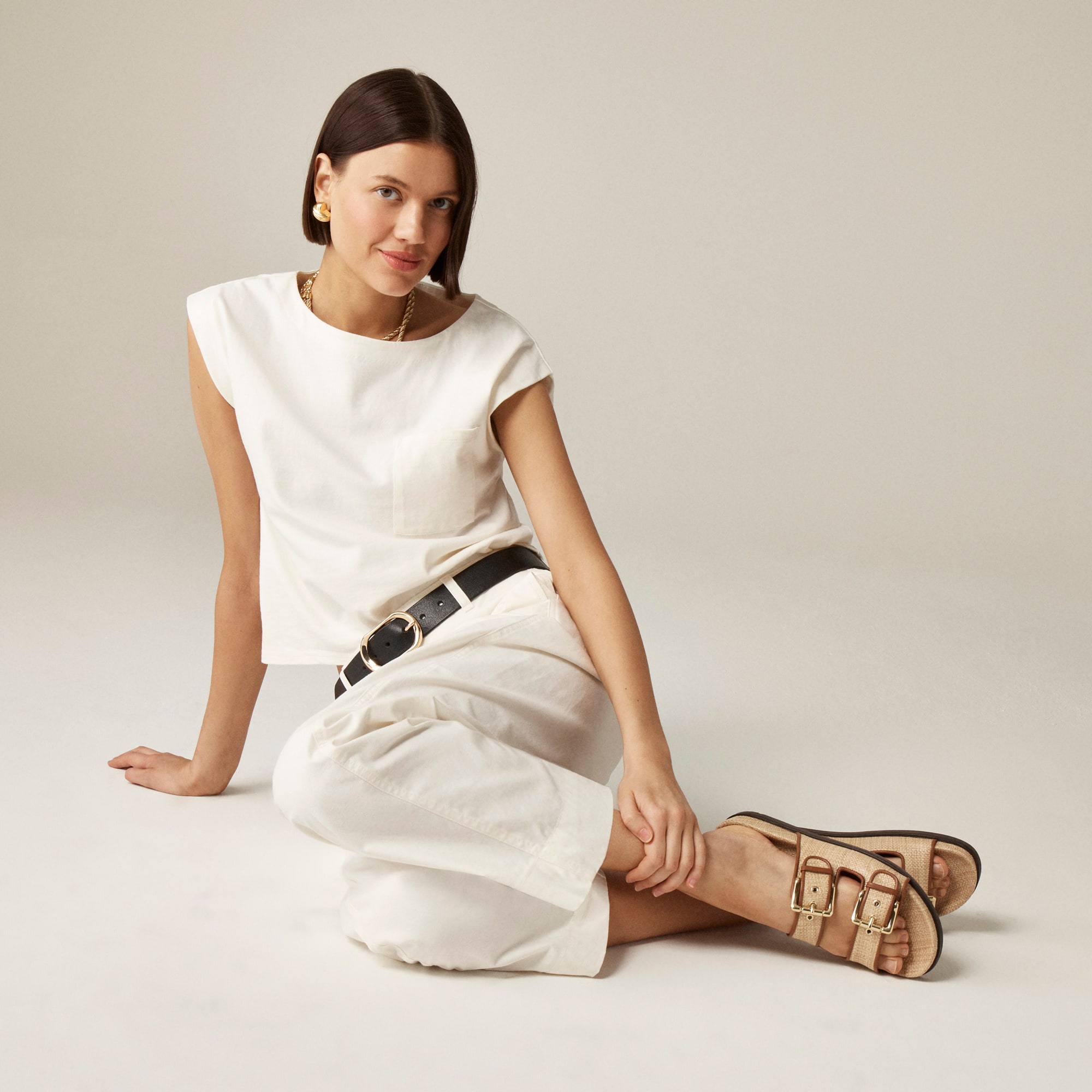 womens New Colbie wide-strap buckle sandals in faux raffia