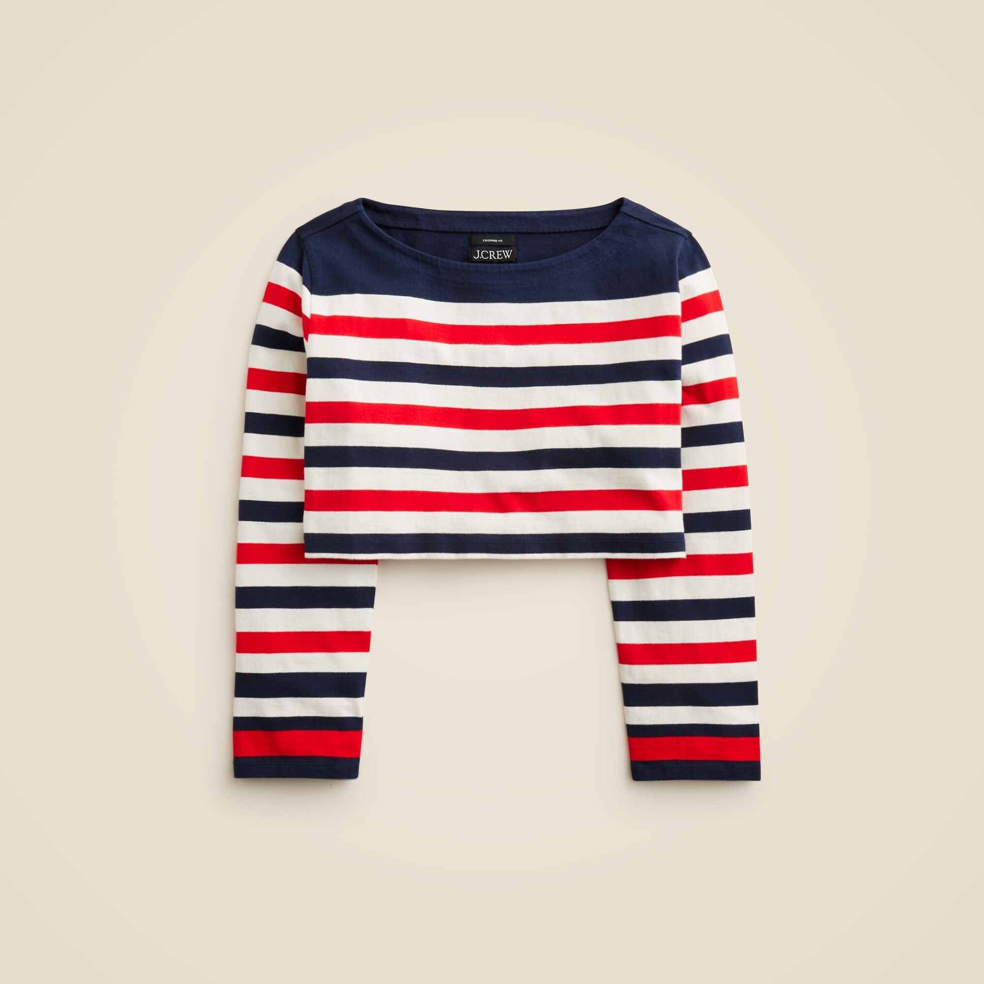 Ultra-cropped mariner cotton boatneck T-shirt