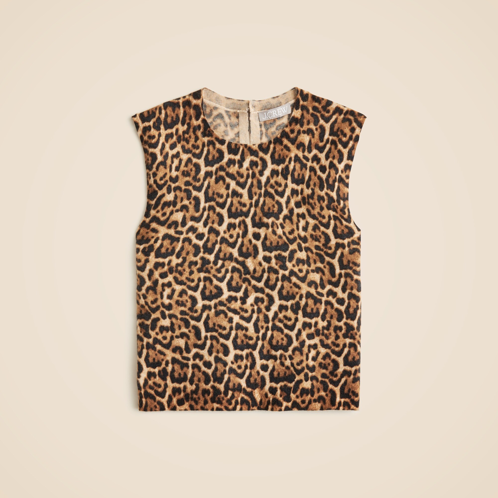 Featherweight cashmere-blend sweater shell in leopard print