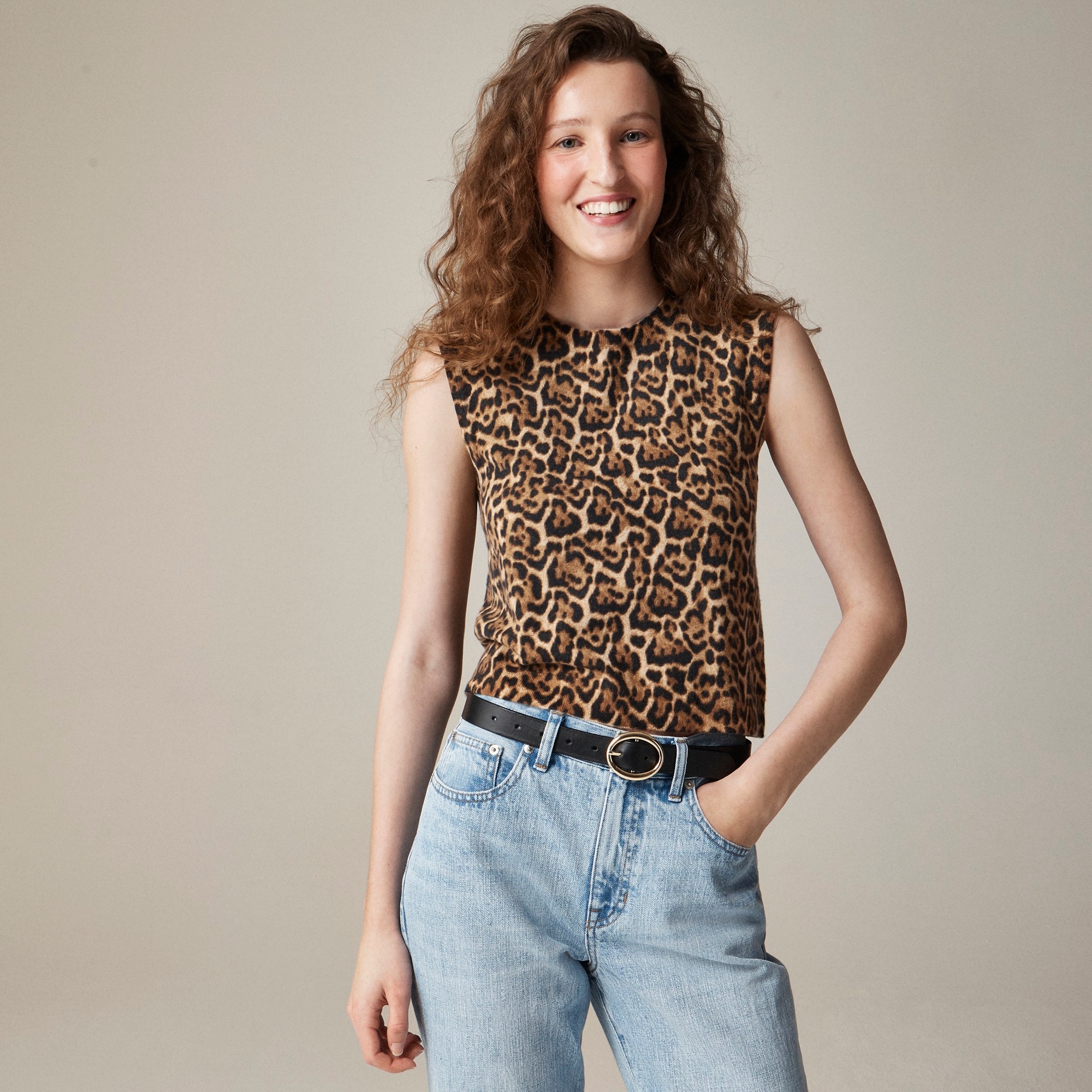  Featherweight cashmere-blend sweater shell in leopard print