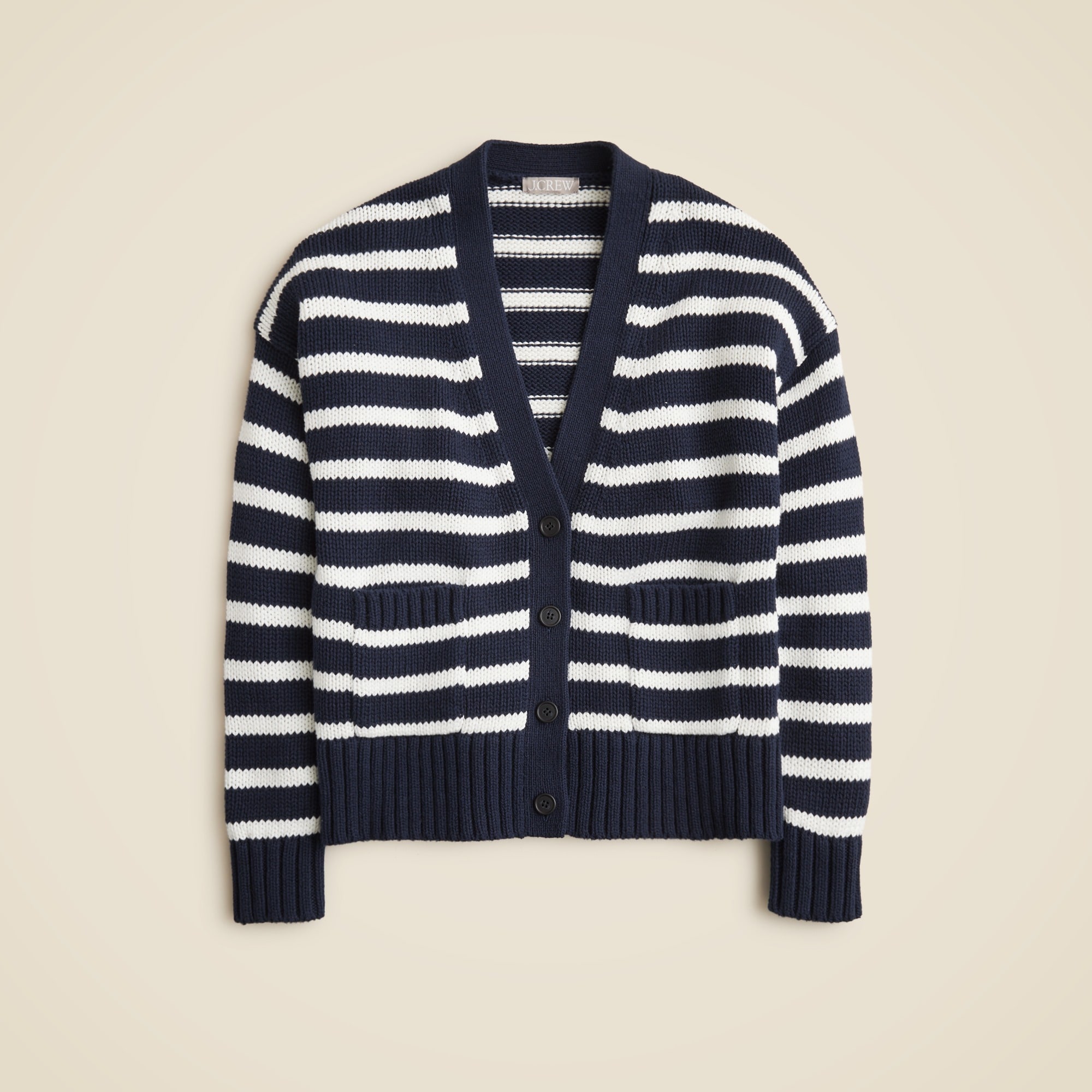 J.Crew: Heritage Cotton Relaxed Cardigan In Stripe For Women