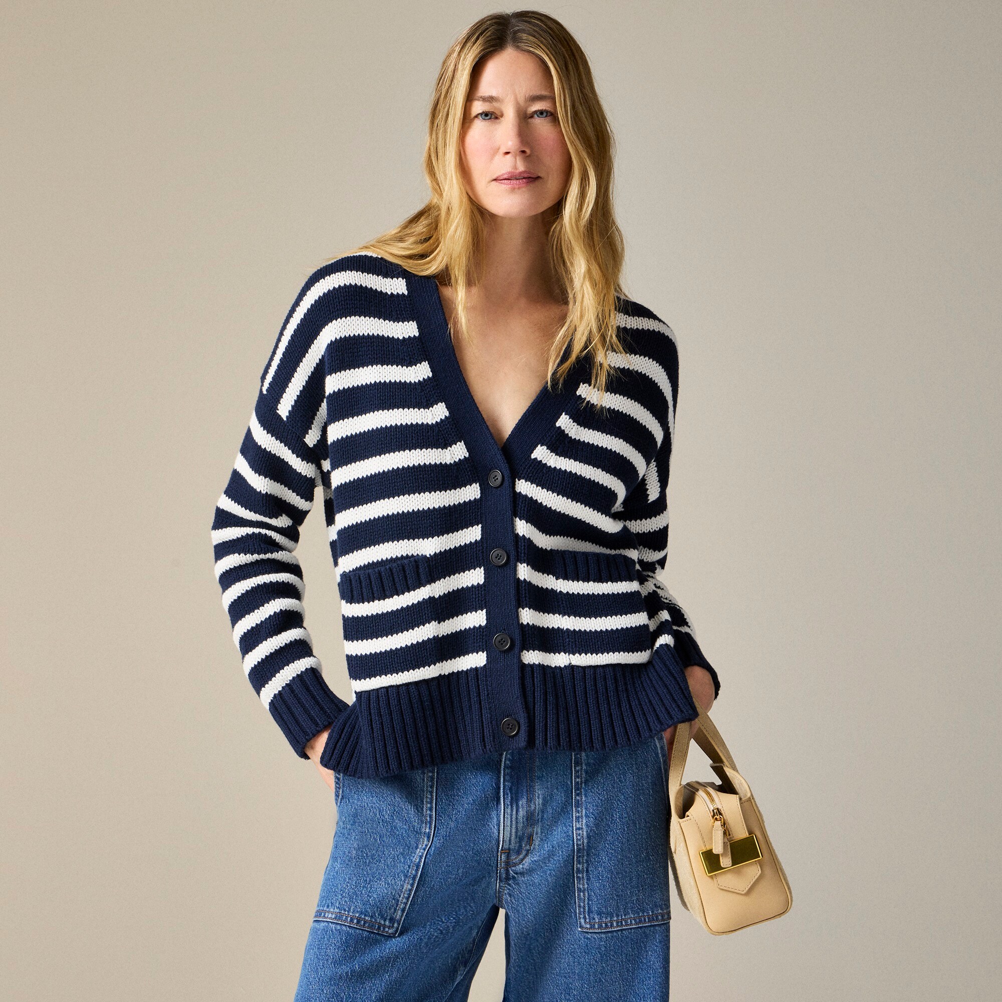Heritage Cotton Relaxed Cardigan In Stripe For Women | J.Crew