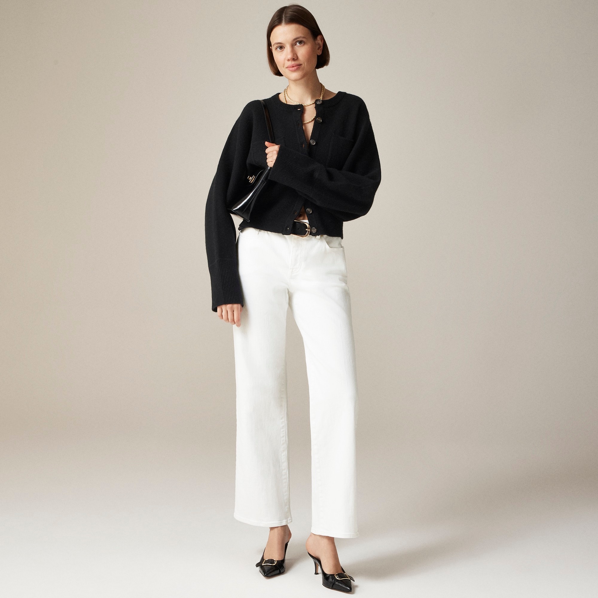Lower-rise full-length slim-wide jean