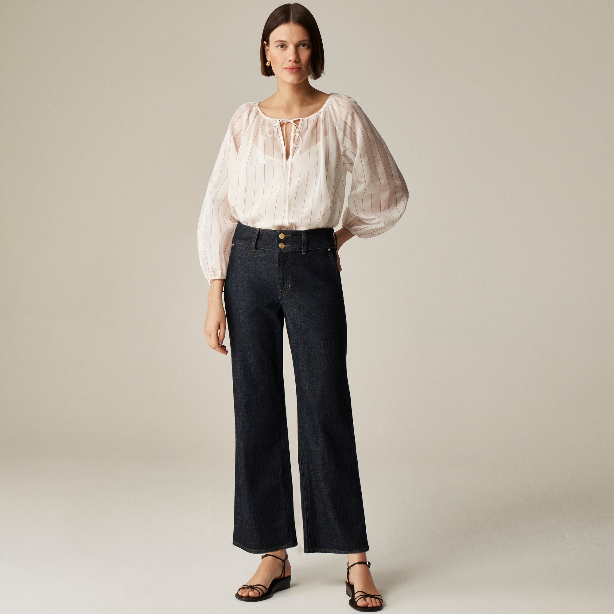 womens Slim-wide jean with stacked buttons