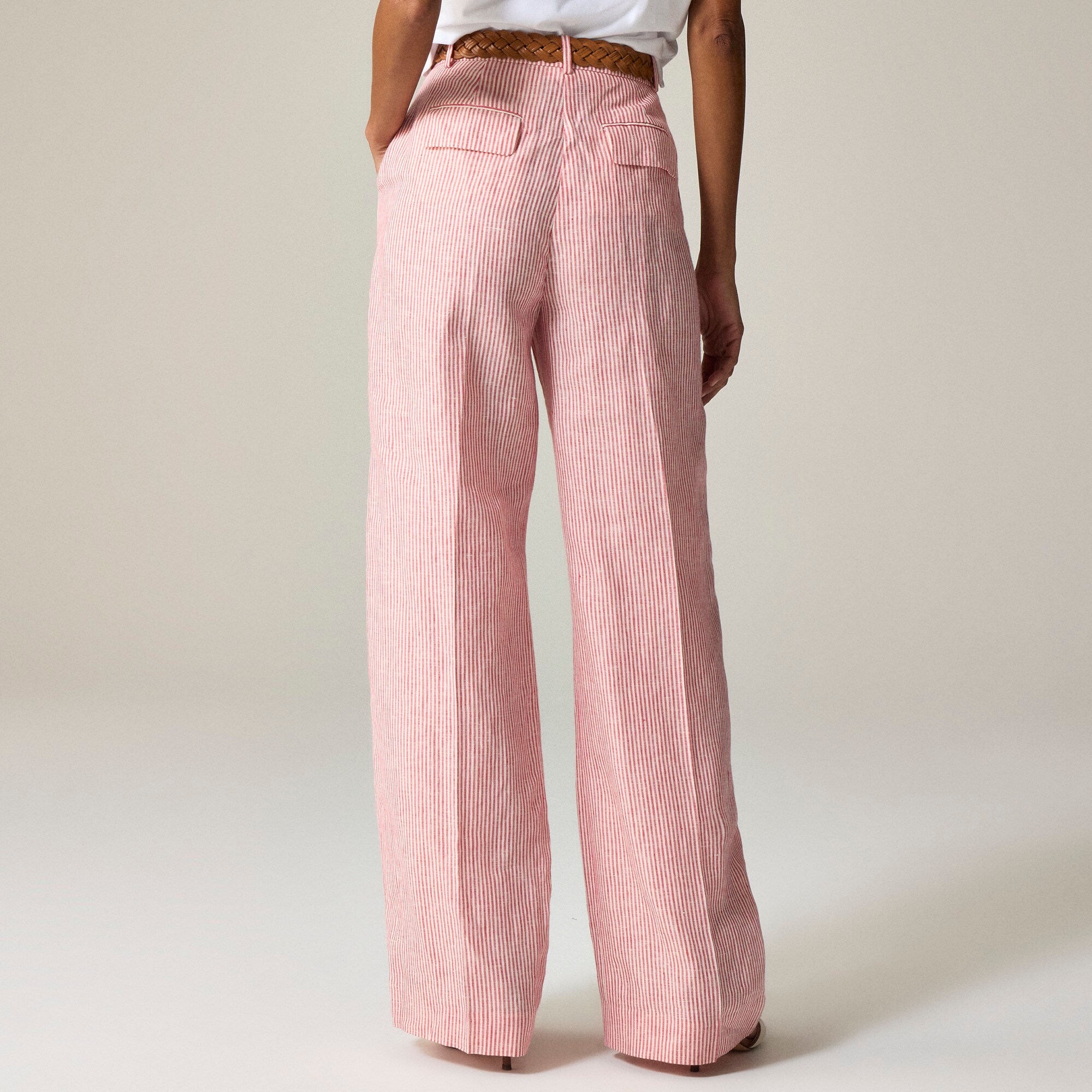 Wide-leg essential pant in striped linen