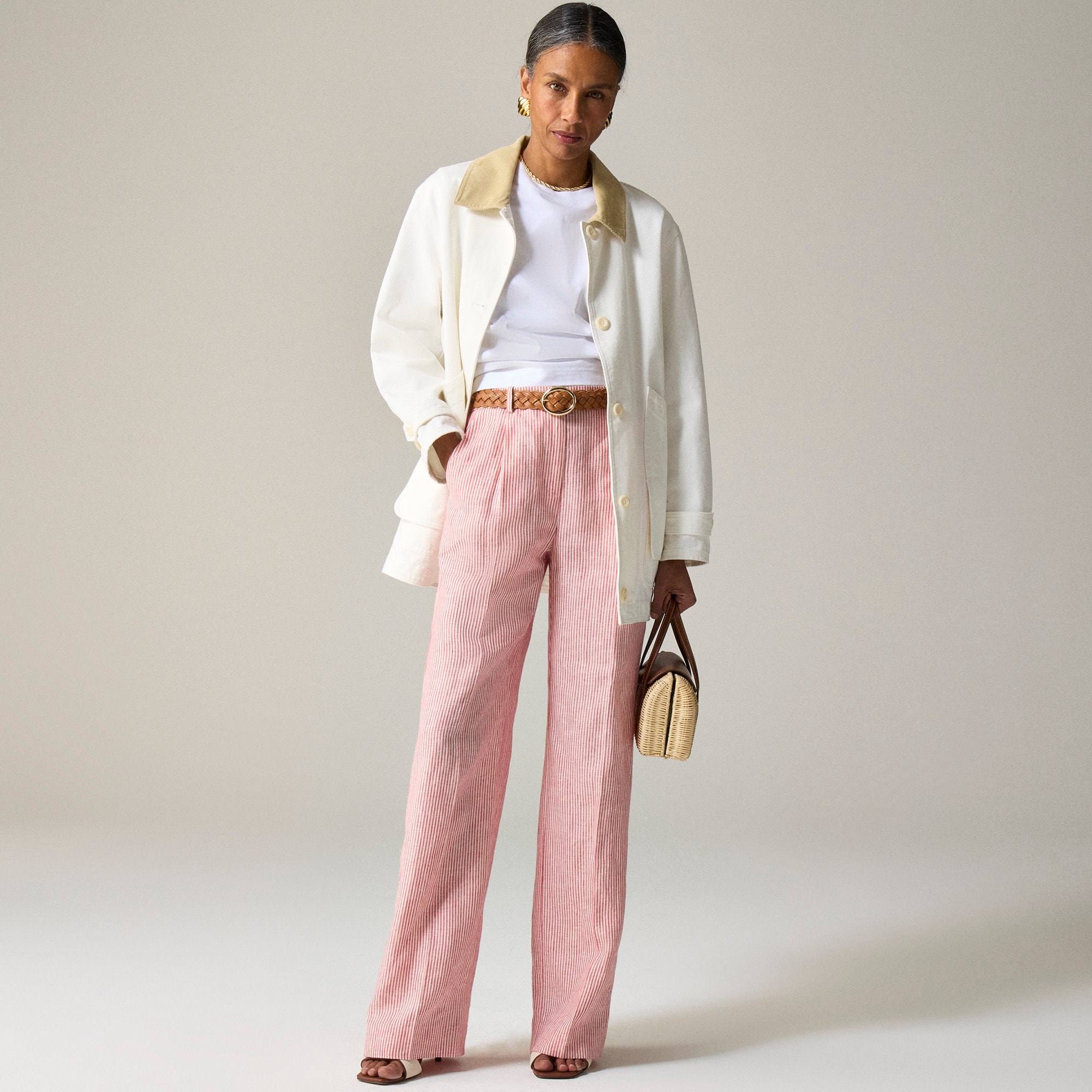 womens Wide-leg Essential pant in striped linen