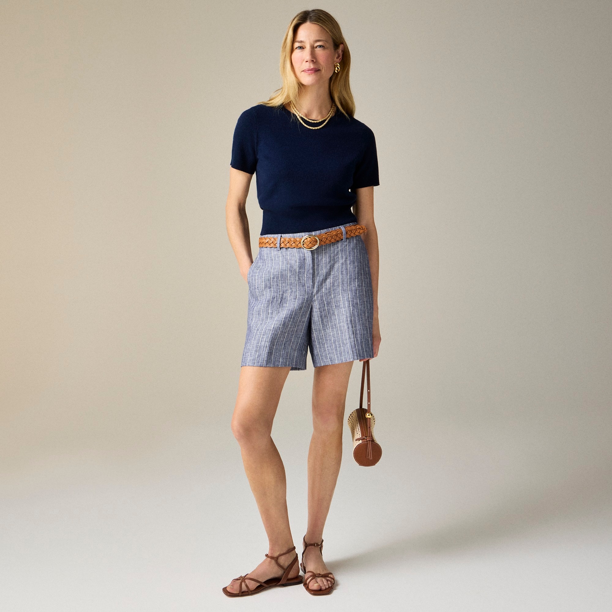 womens 6&quot; Harbor short in striped linen