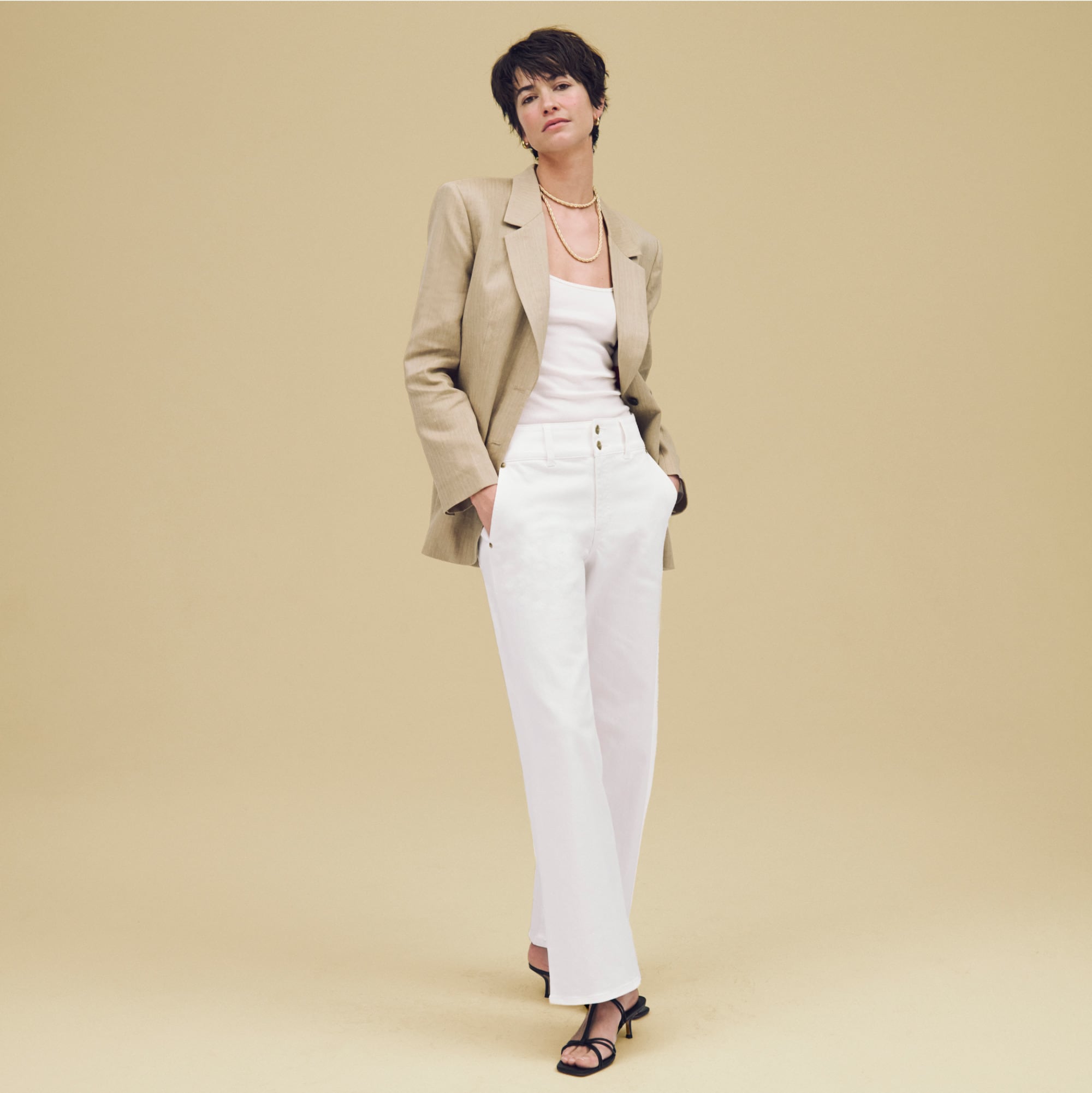 womens Slim-wide jean with stacked buttons