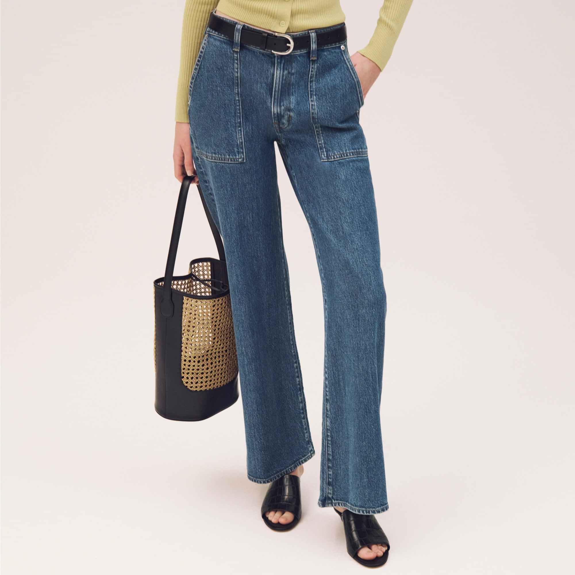 Camp-pocket wide-leg jean