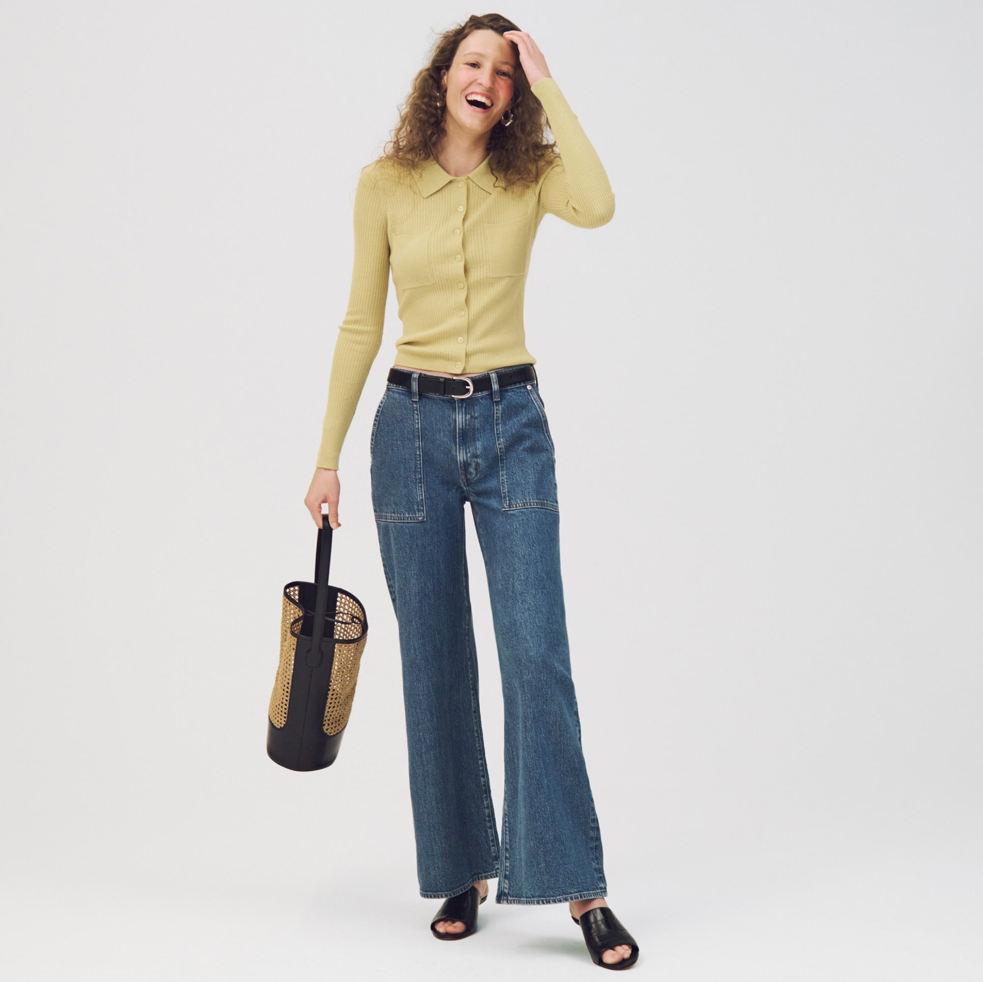 Camp-pocket wide-leg jean