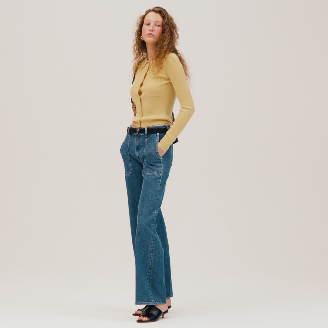 Camp-pocket wide-leg jean