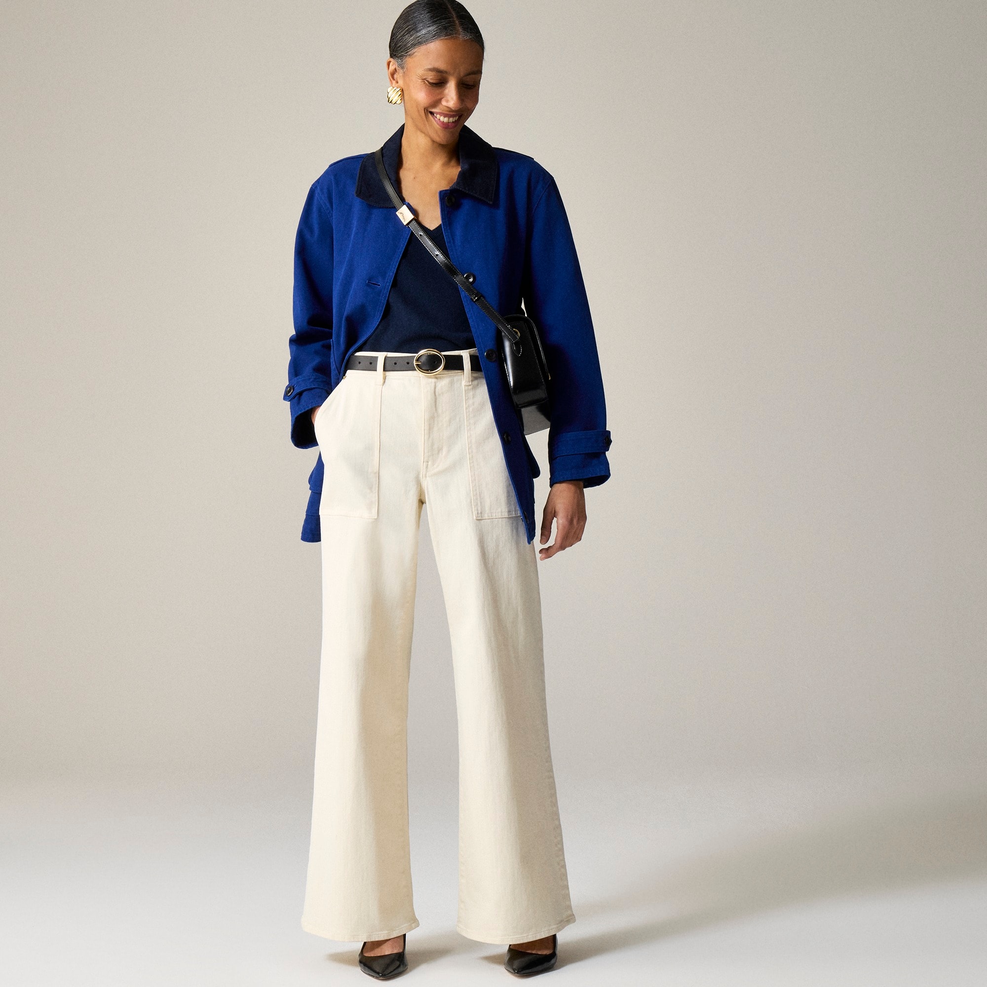 womens Camp-pocket wide-leg jean