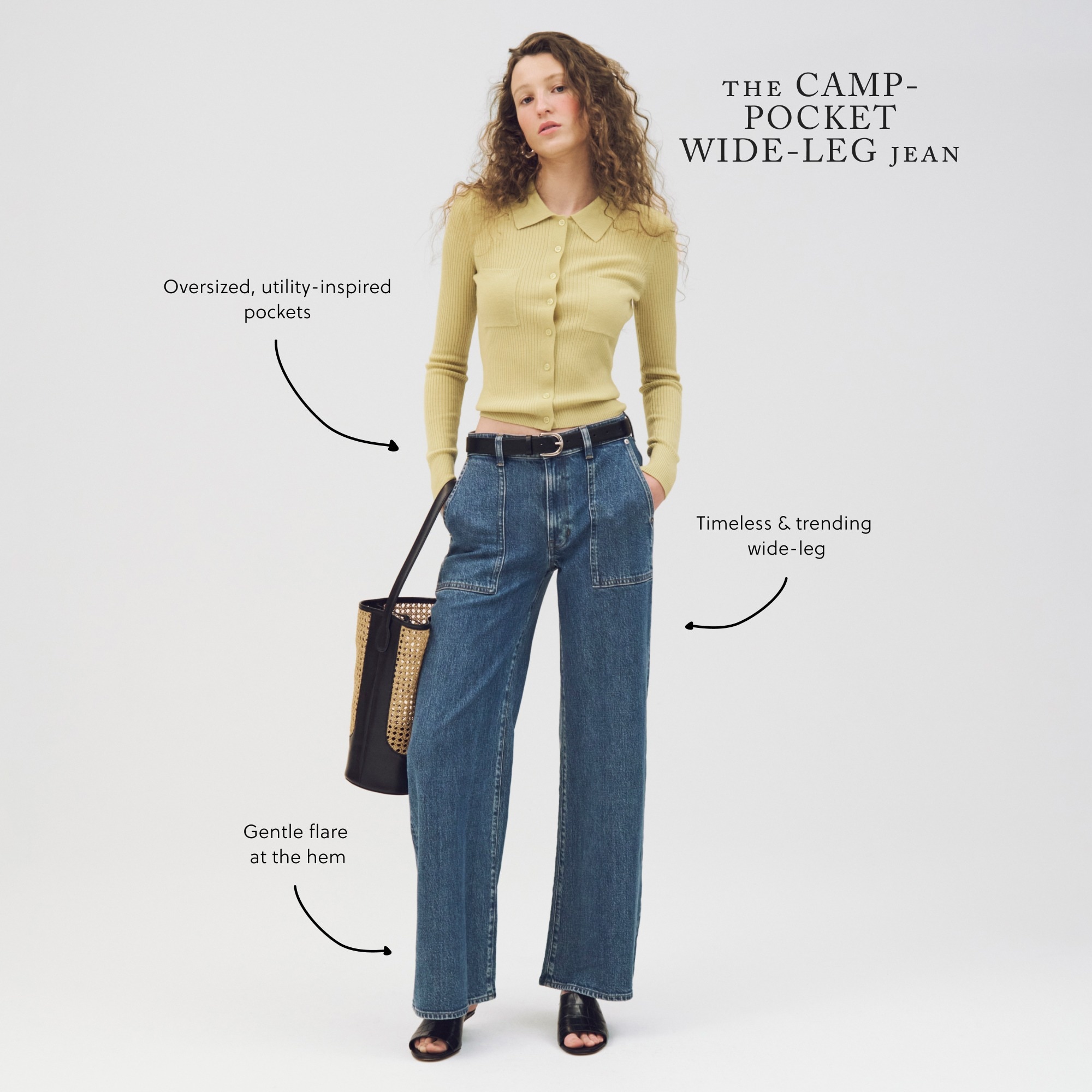 Camp-pocket wide-leg jean