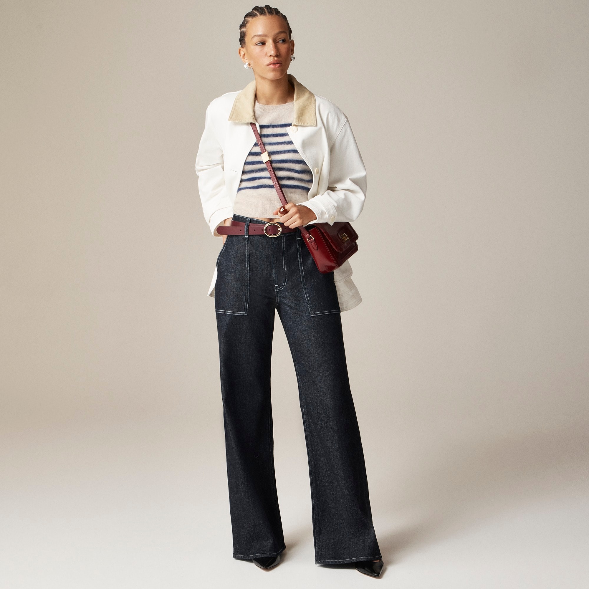 womens Camp-pocket wide-leg jean