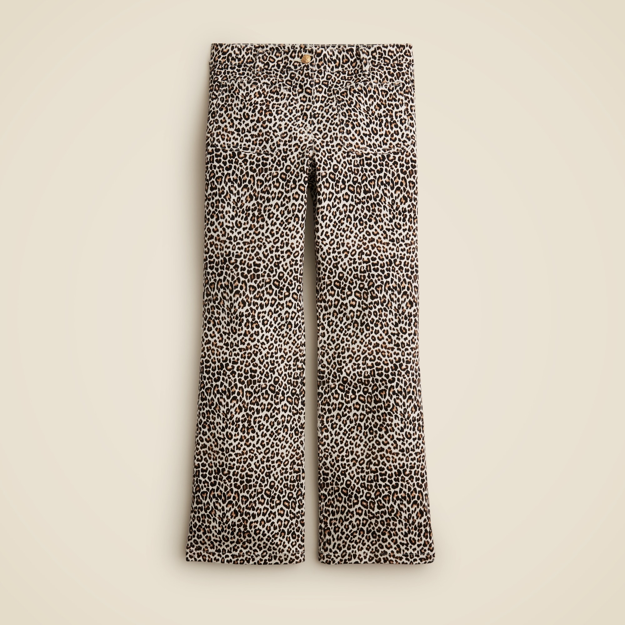  High-rise kickout jean with sailor pockets in leopard print