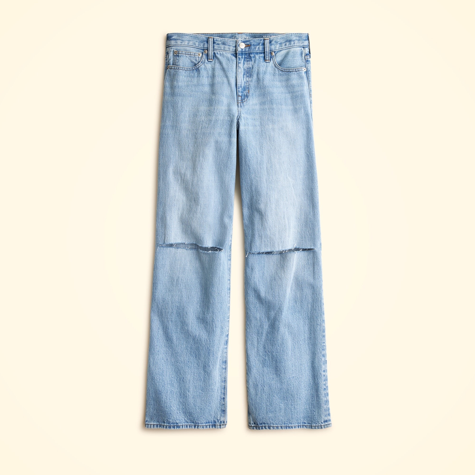 Lower-rise distressed wide-leg jean
