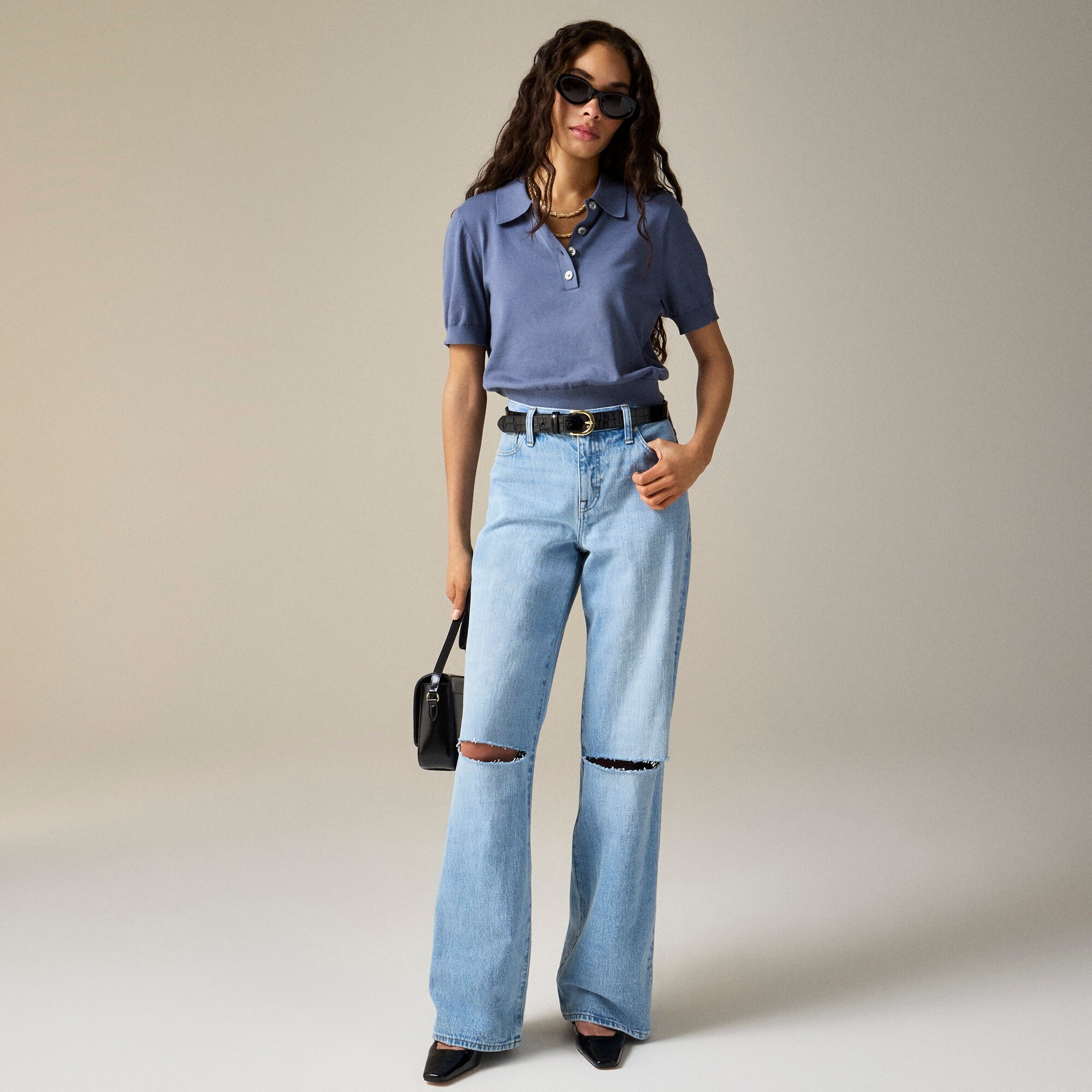 womens Lower-rise distressed wide-leg jean