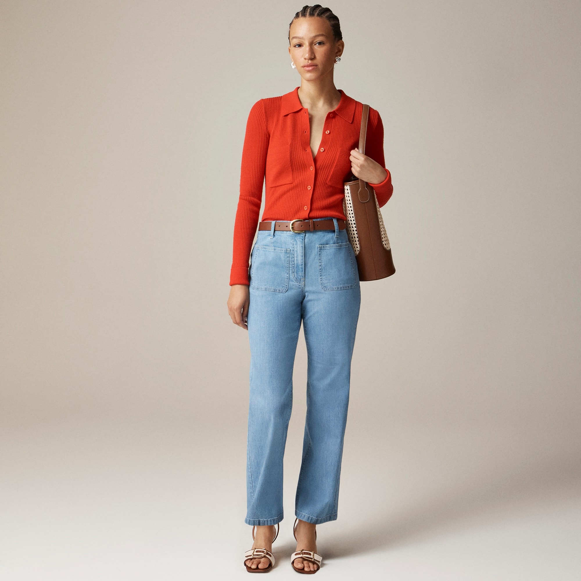 womens High-rise kickout jean with sailor pockets in drapey denim