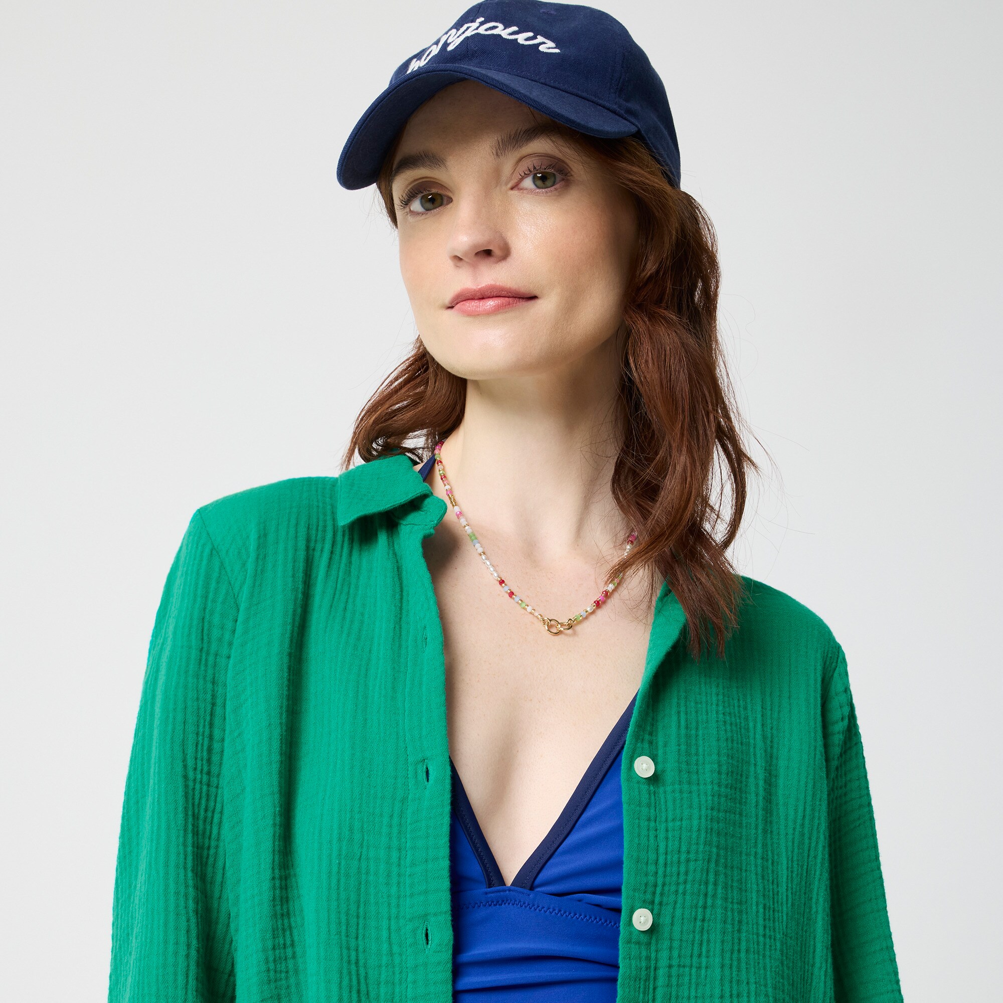 Button-down gauze tunic cover-up