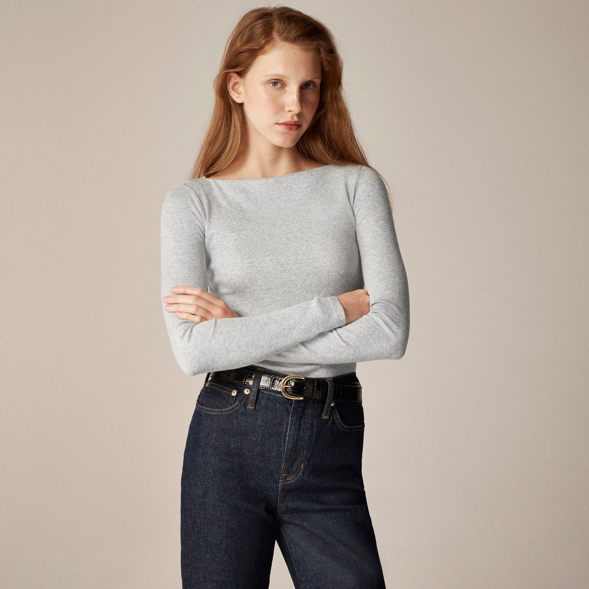 Fine rib boatneck top
