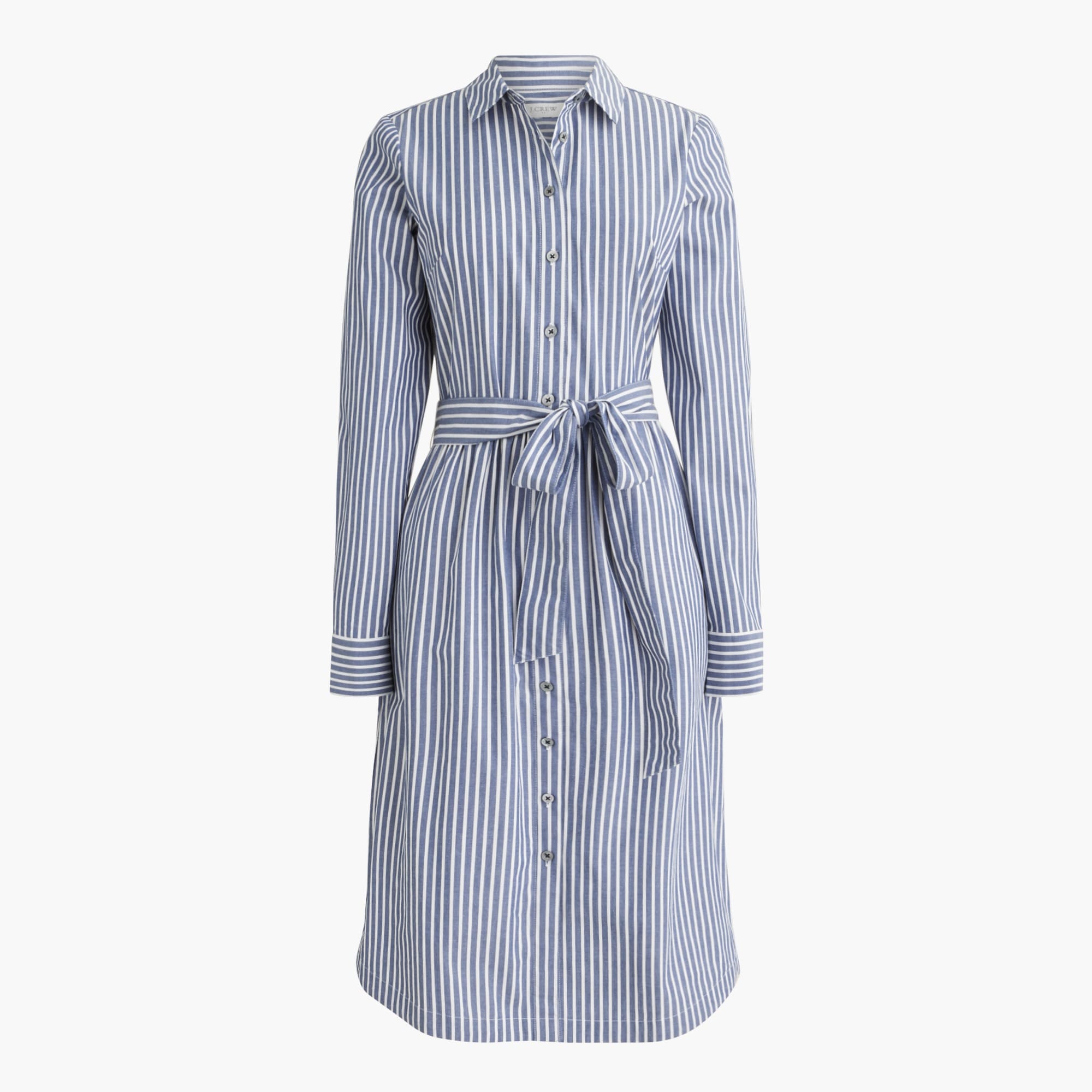 Long-sleeve striped poplin shirtdress