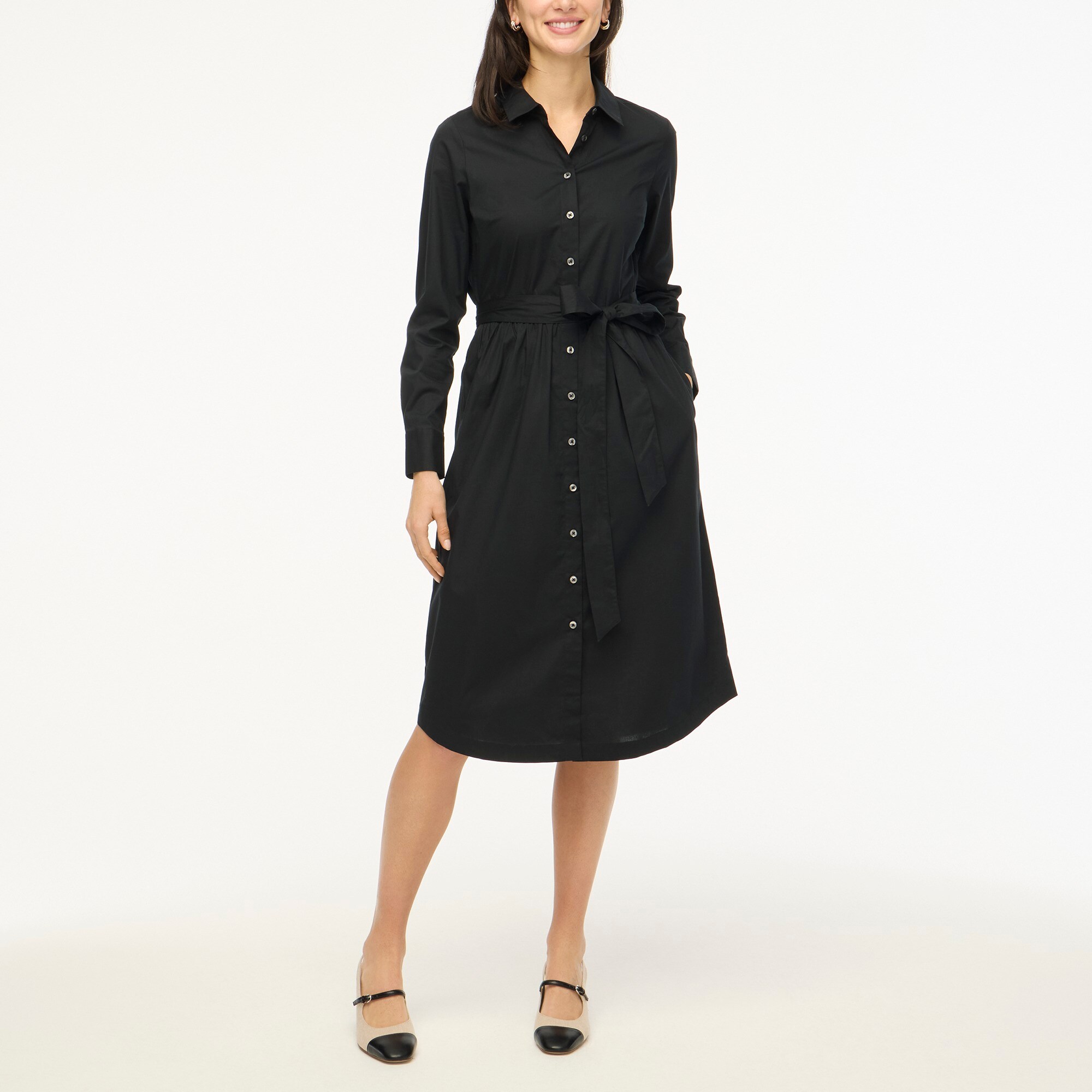 Long-sleeve poplin shirtdress