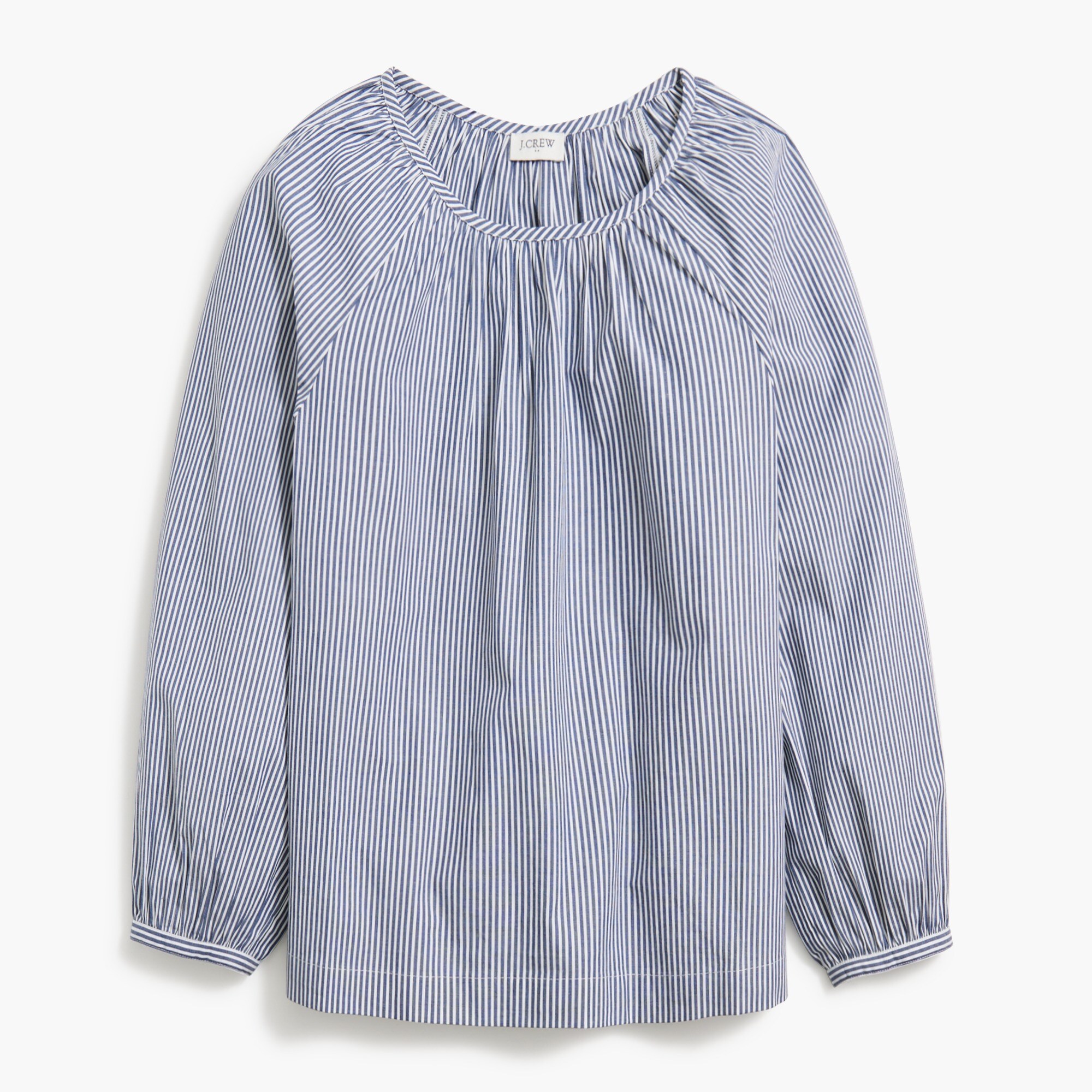 Striped long-sleeve scoopneck blouse
