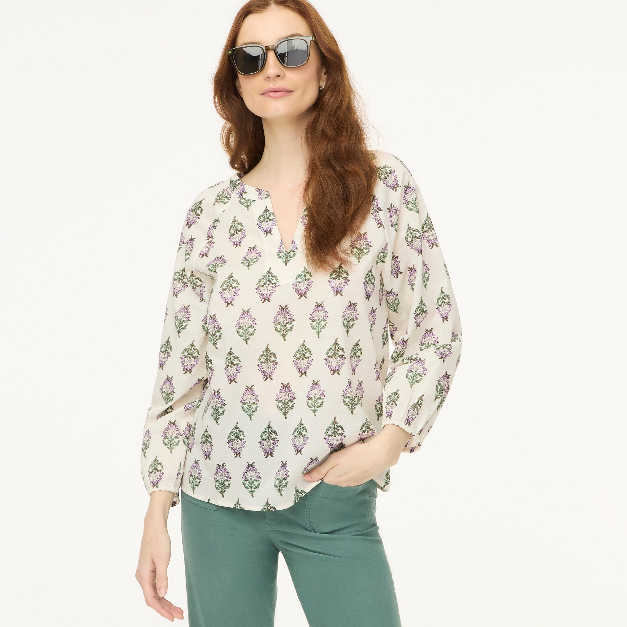 Printed popover blouse