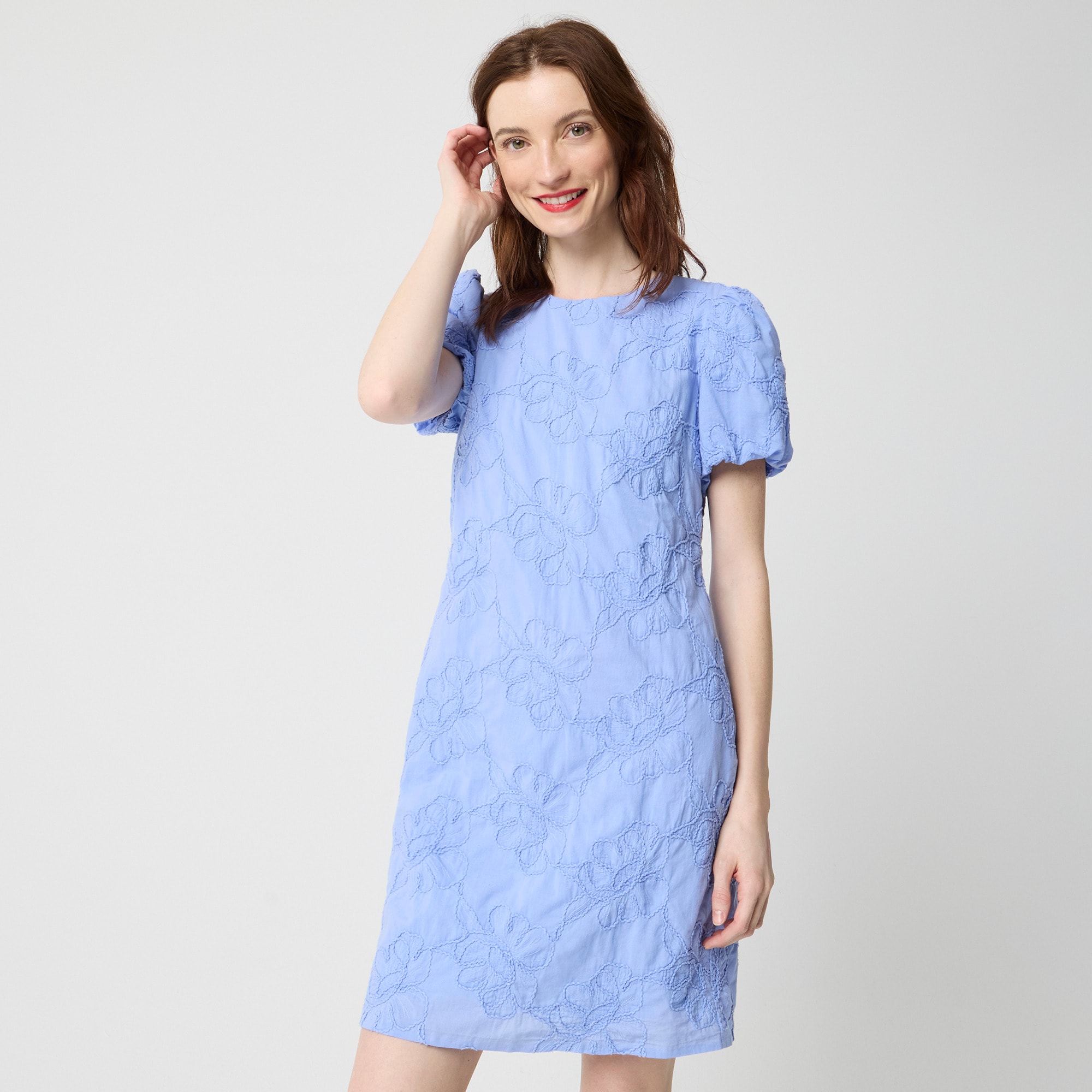 Embroidered puff-sleeve mini dress