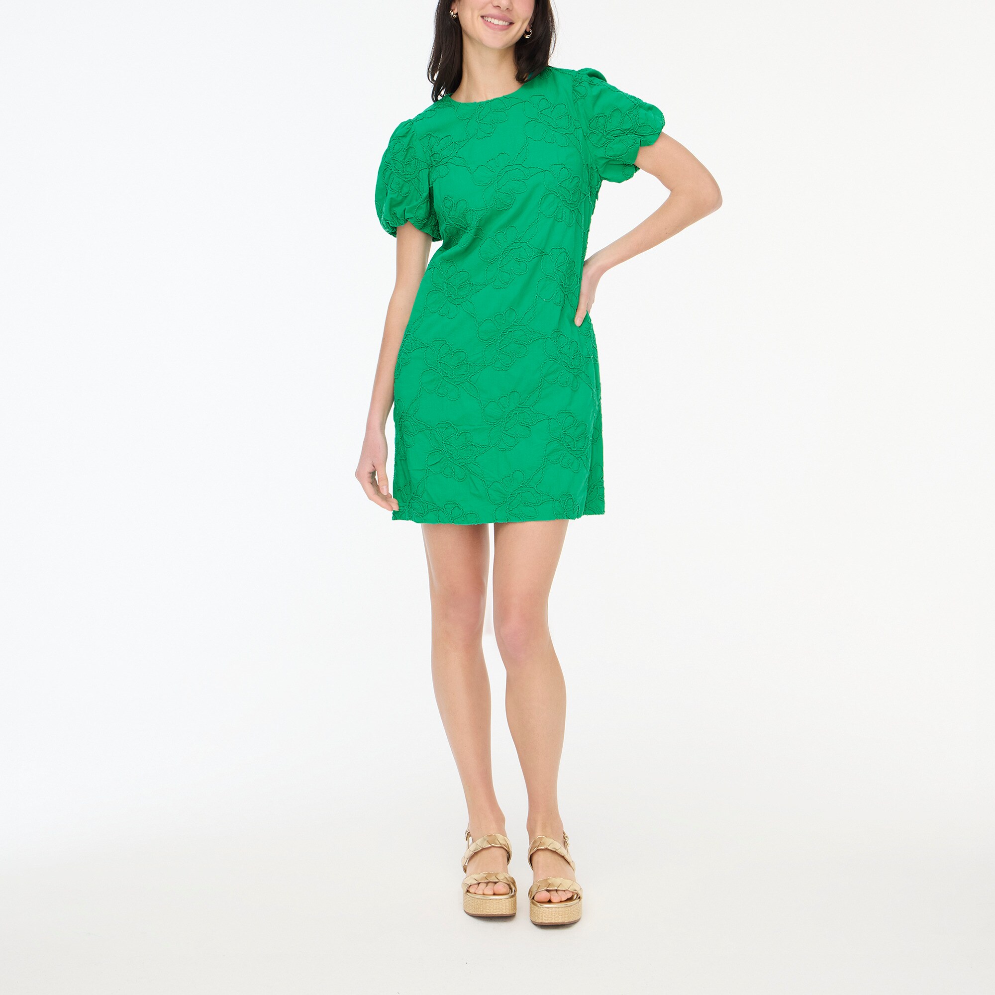 Eyelet puff-sleeve mini dress