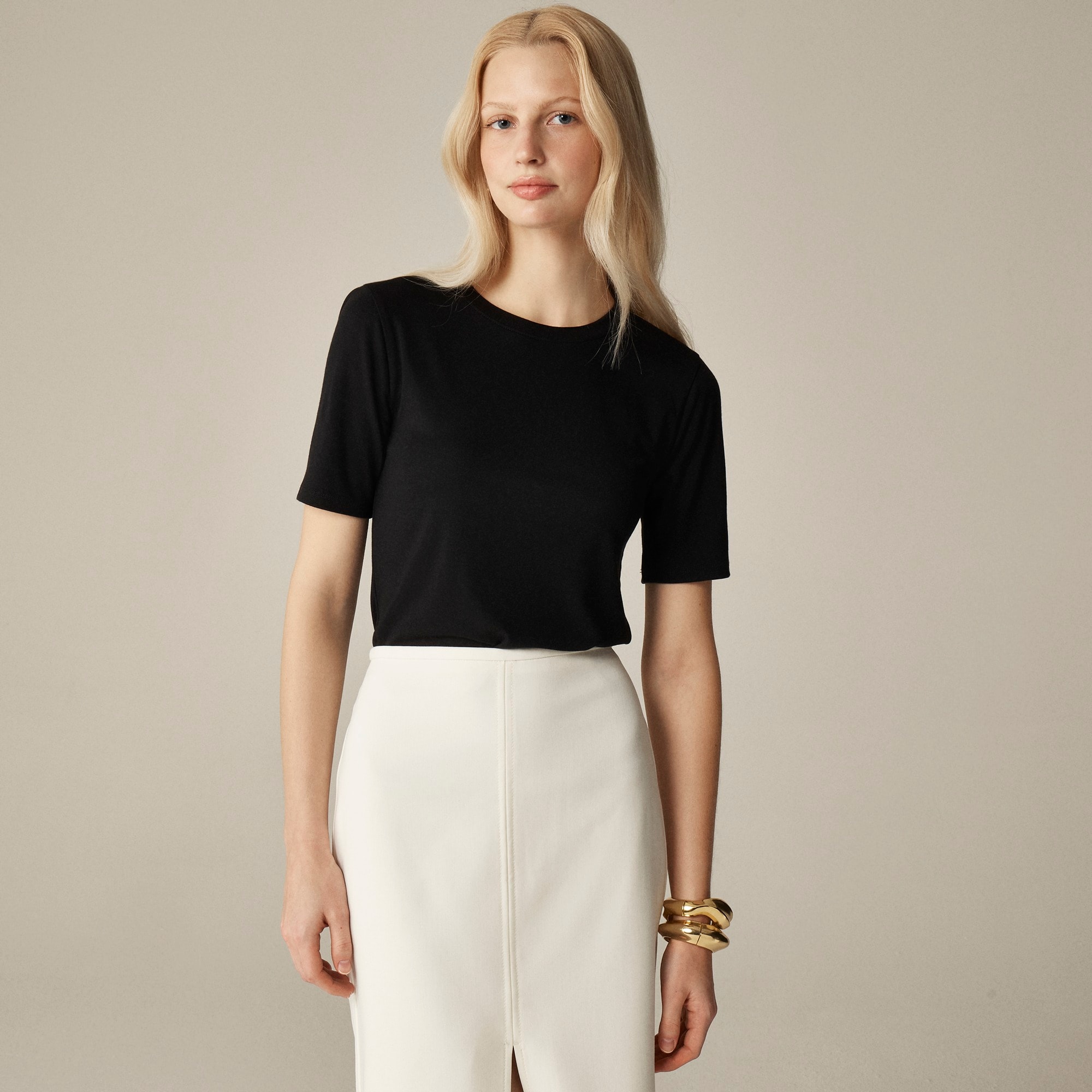 Refined rib elbow-sleeve T-shirt