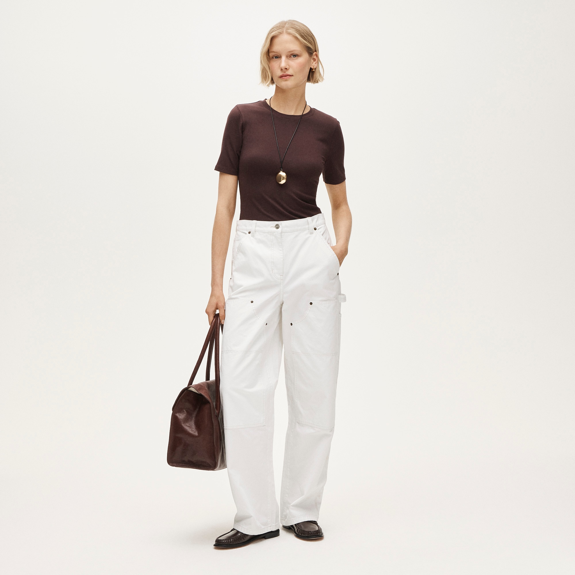 Refined rib elbow-sleeve T-shirt