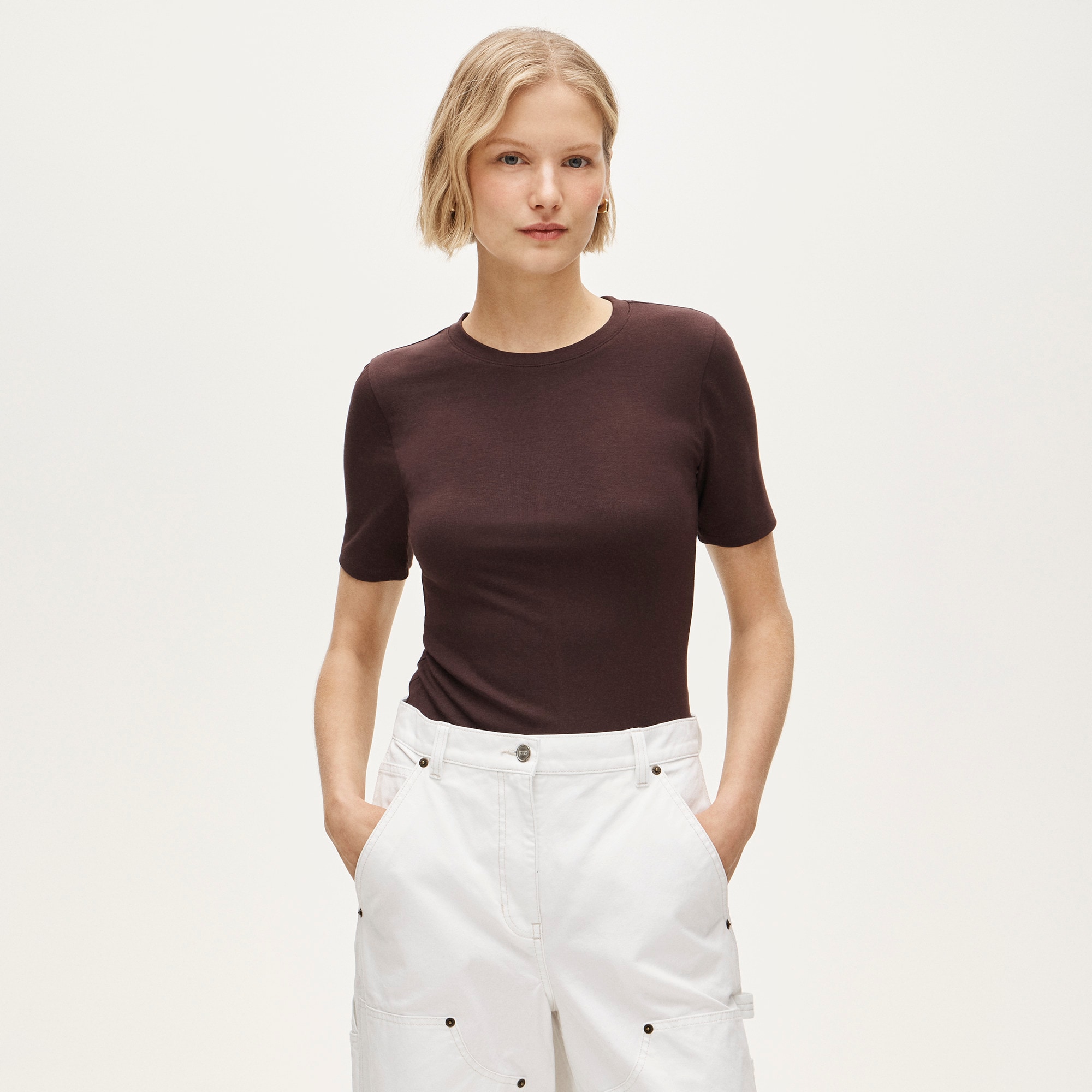 womens Refined rib elbow-sleeve T-shirt