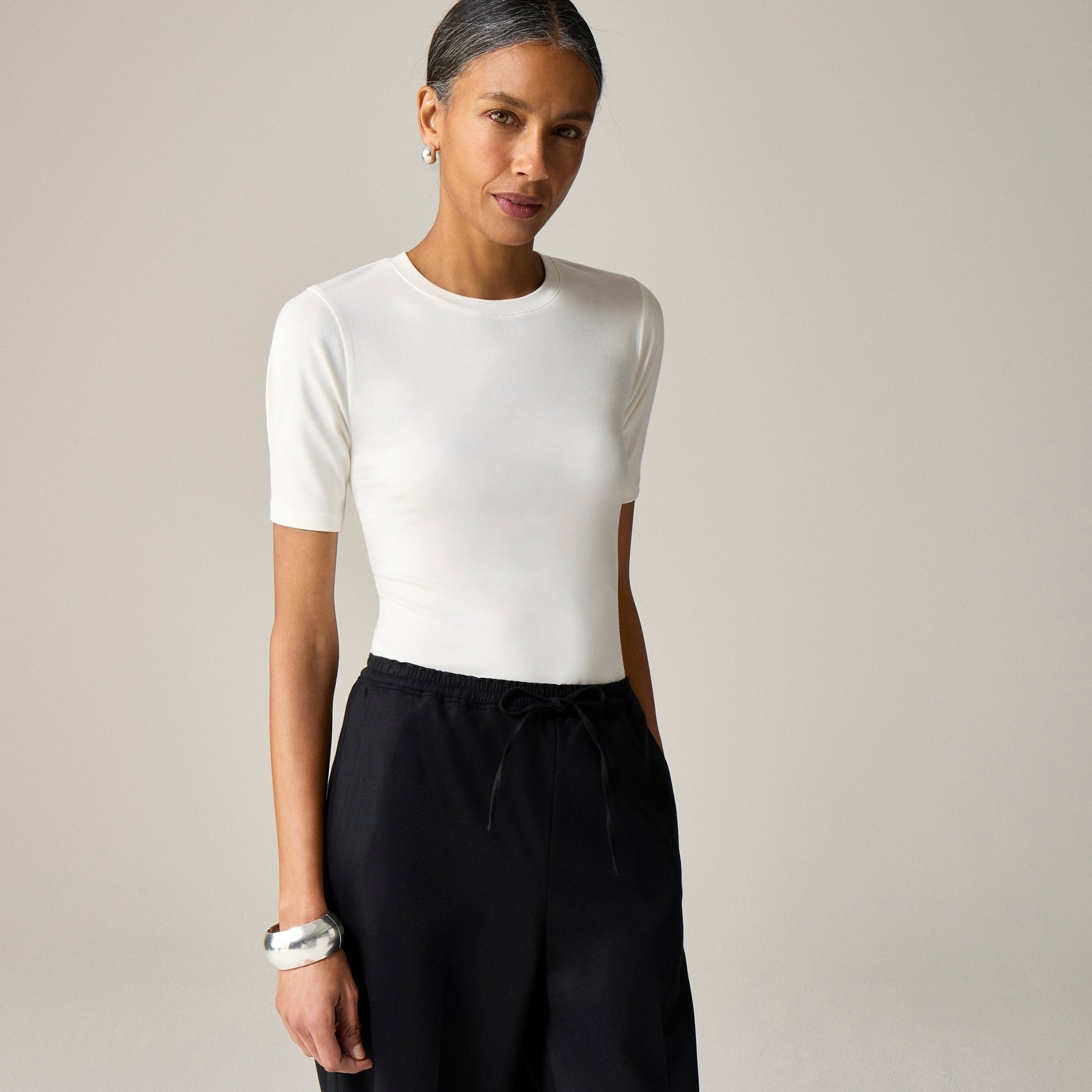  Refined rib elbow-sleeve T-shirt